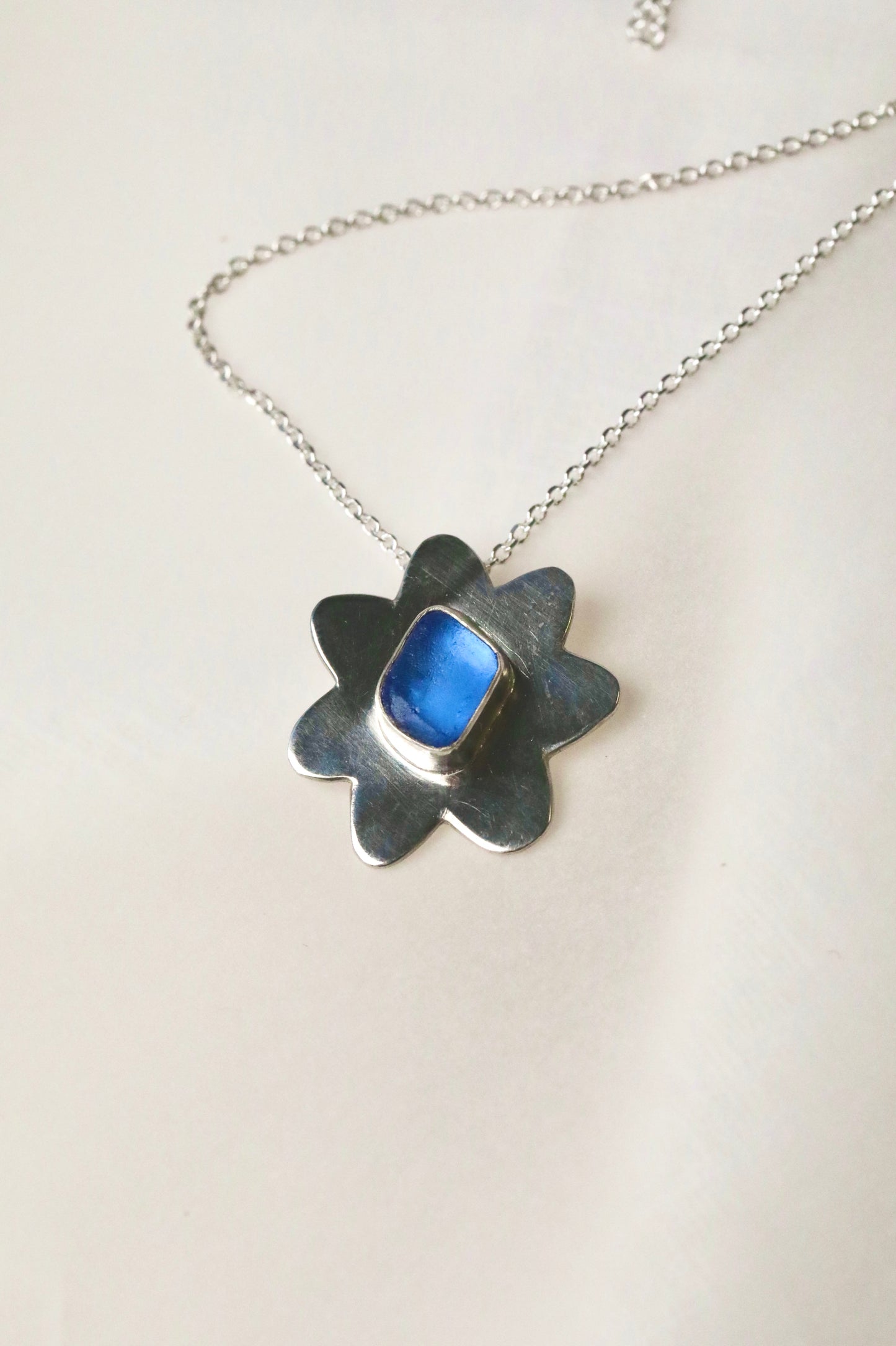 The Flower Signet Necklace - Skye in cornflower blue
