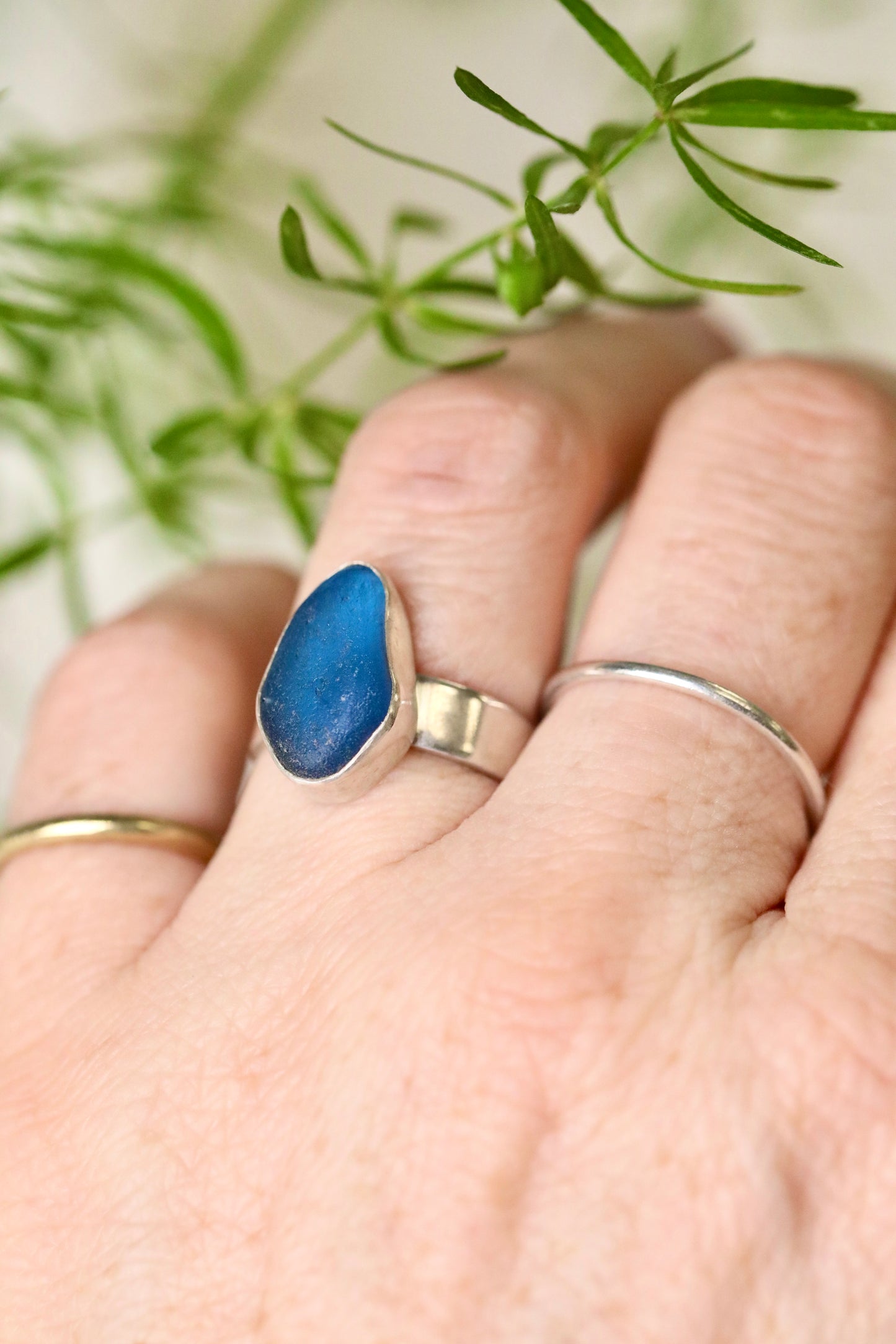 SKYE Dark denim blue & silver ring - size N 1/2