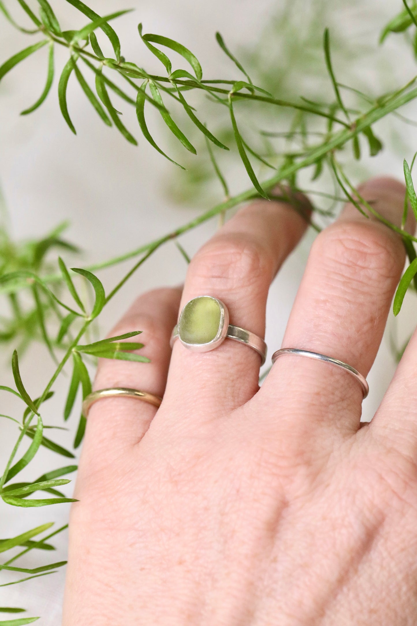 SKYE Lime green & silver ring - size P 1/2