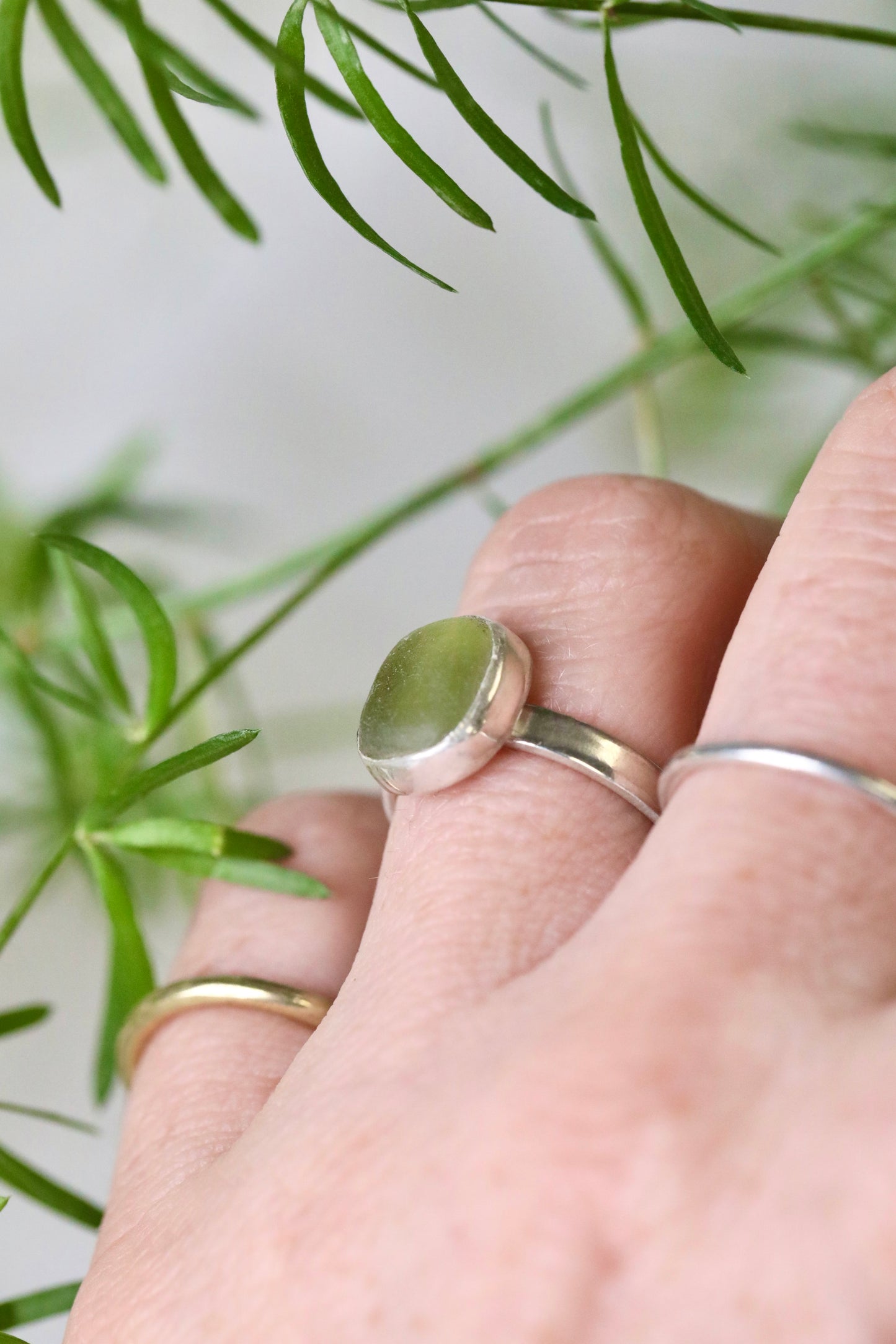 SKYE Lime green & silver ring - size P 1/2