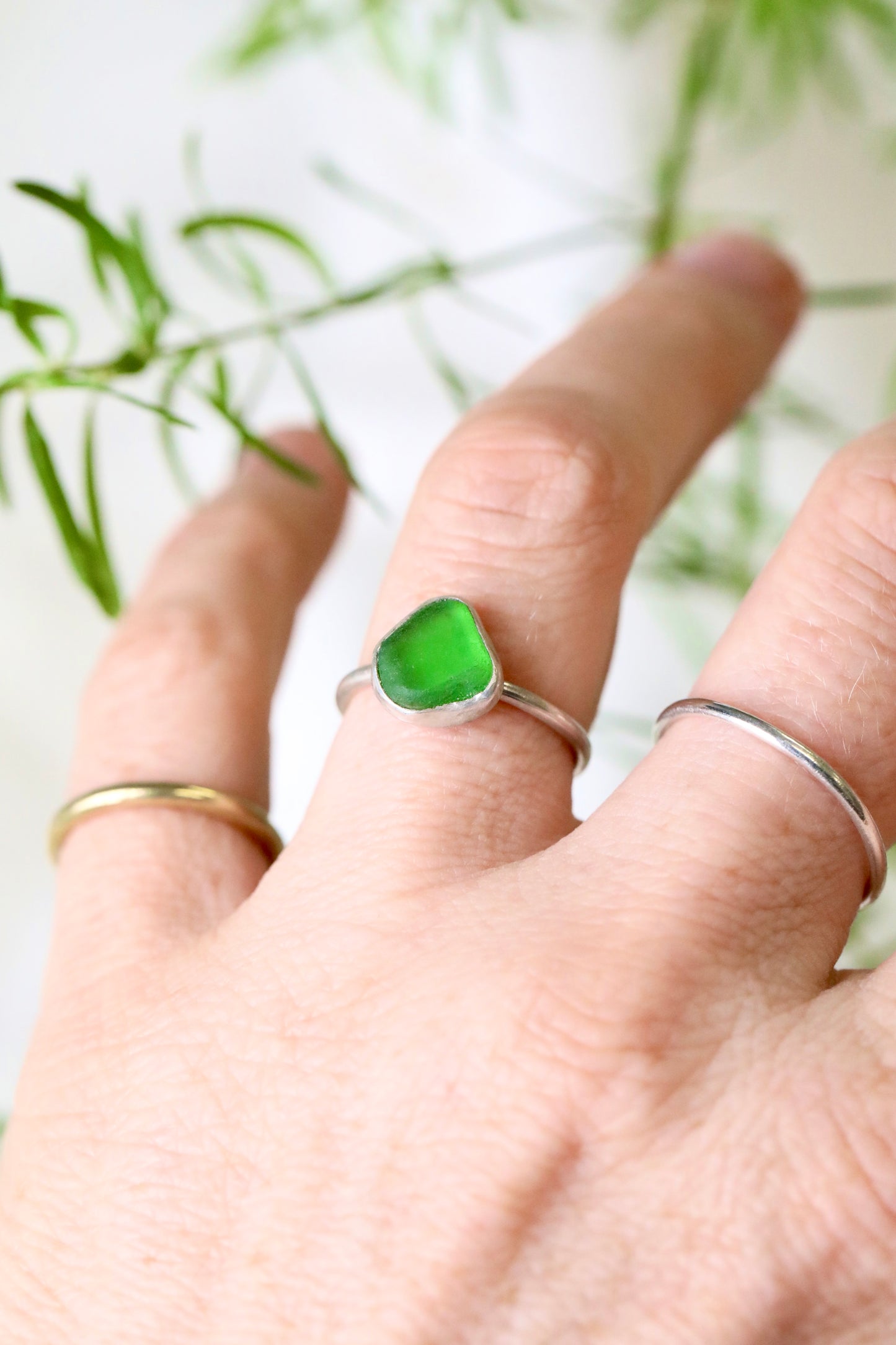 SKYE Bright green & silver stacking ring - size N