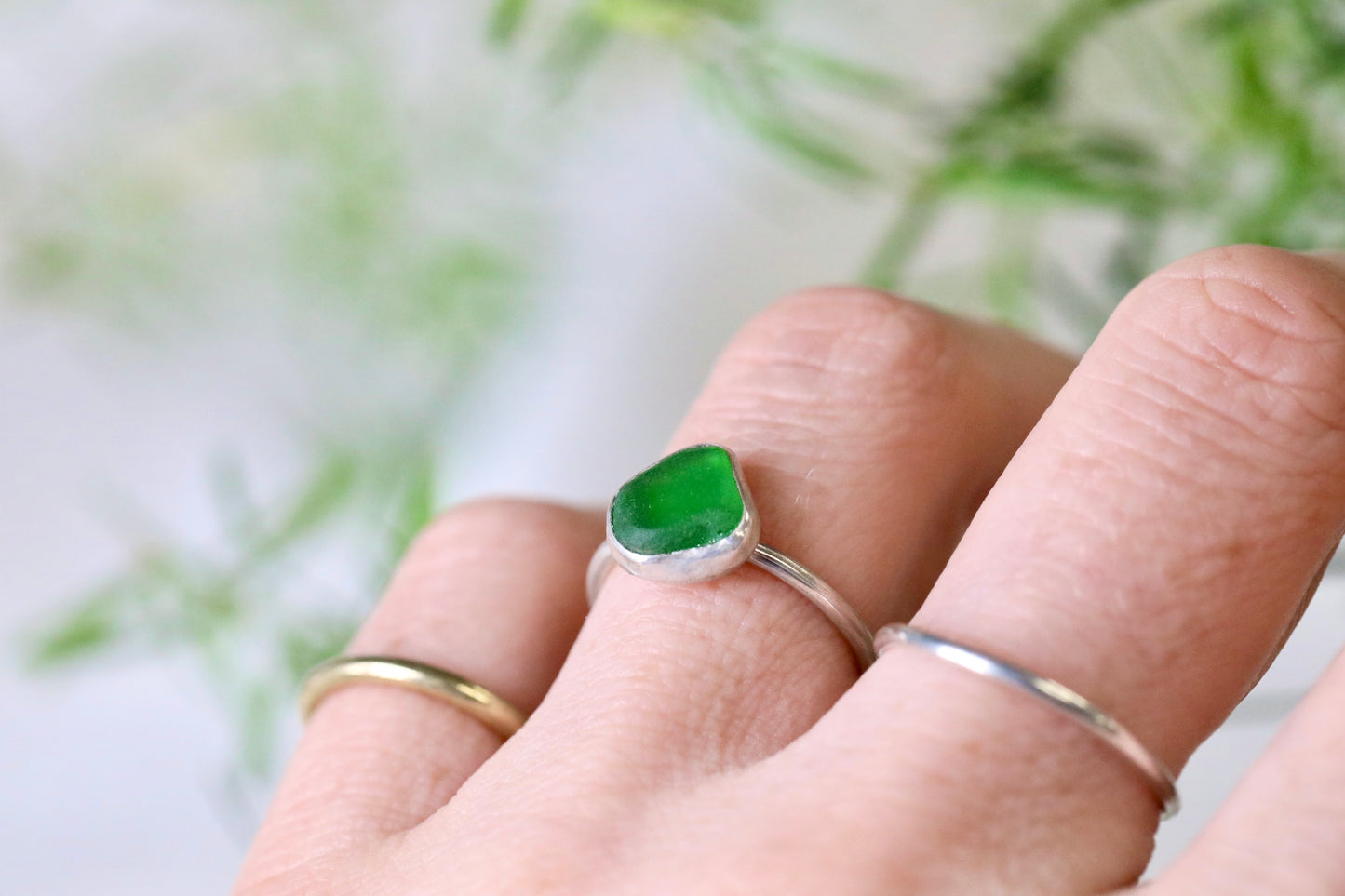 SKYE Bright green & silver stacking ring - size N
