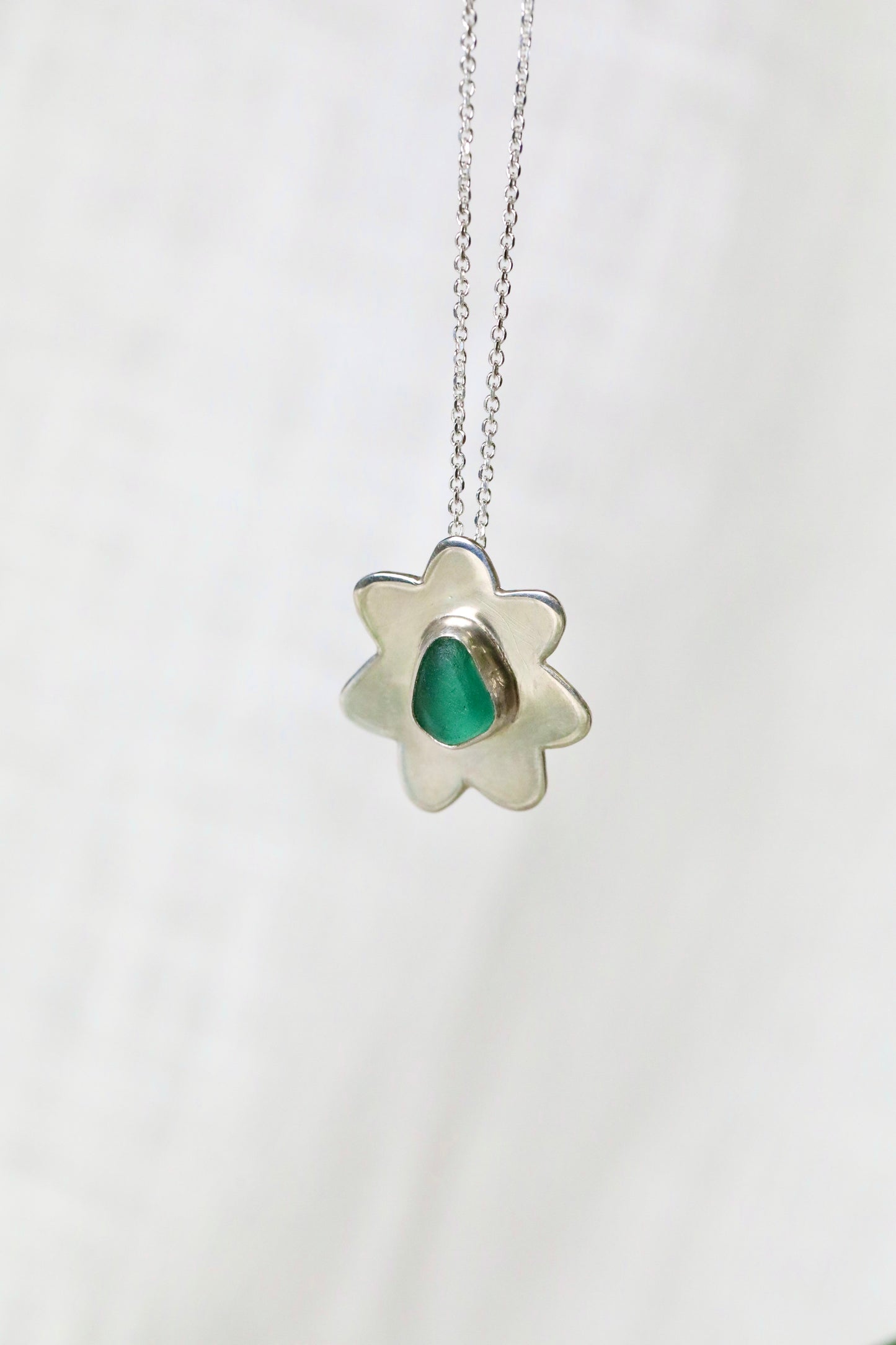 The Flower Signet Necklace - Skye in teal green