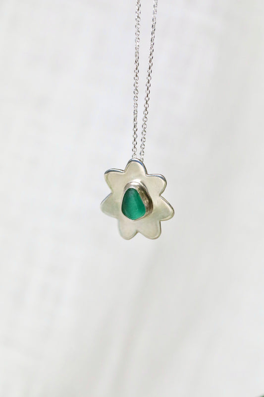 The Flower Signet Necklace - Skye in teal green