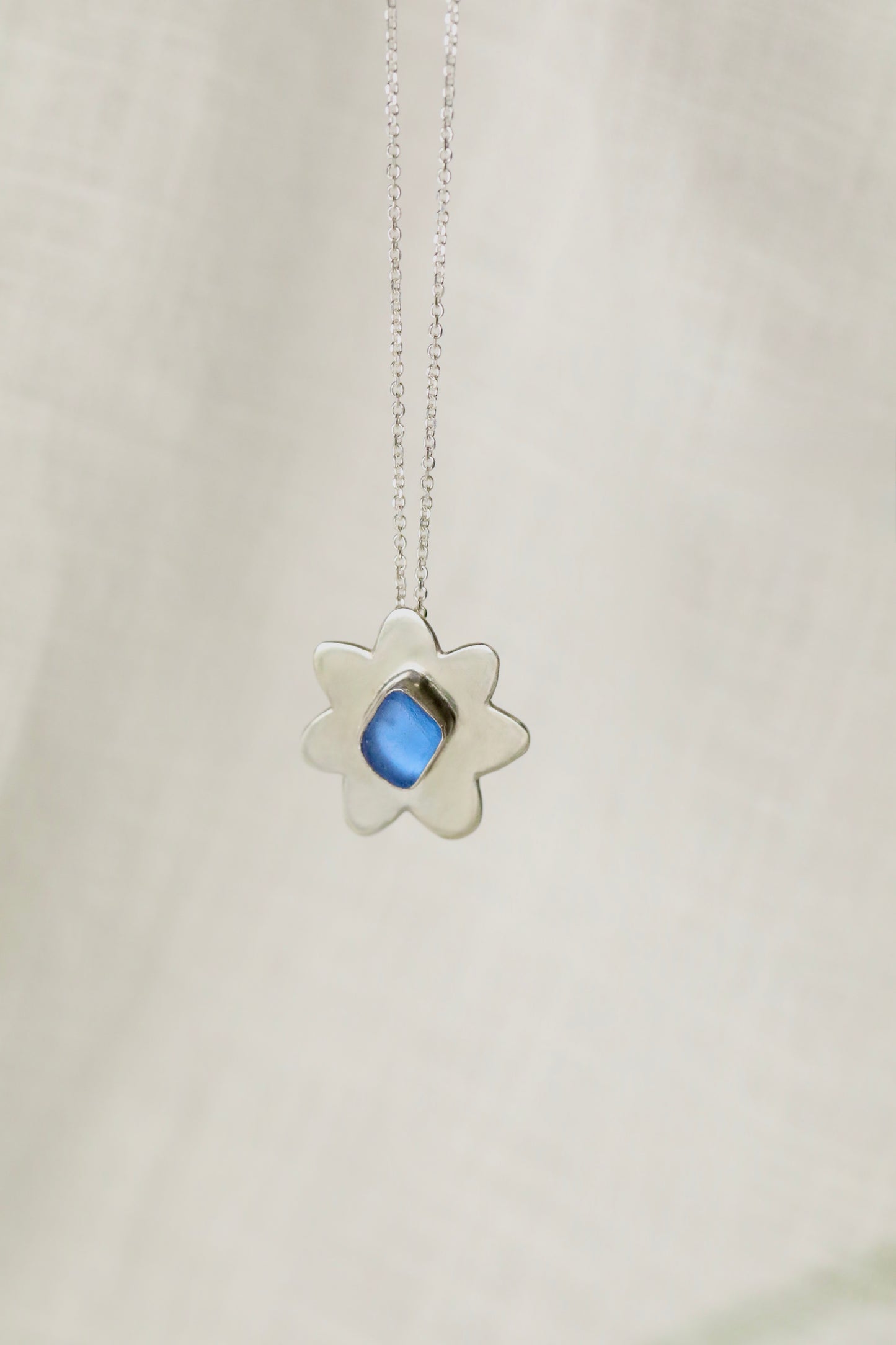 The Flower Signet Necklace - Skye in cornflower blue