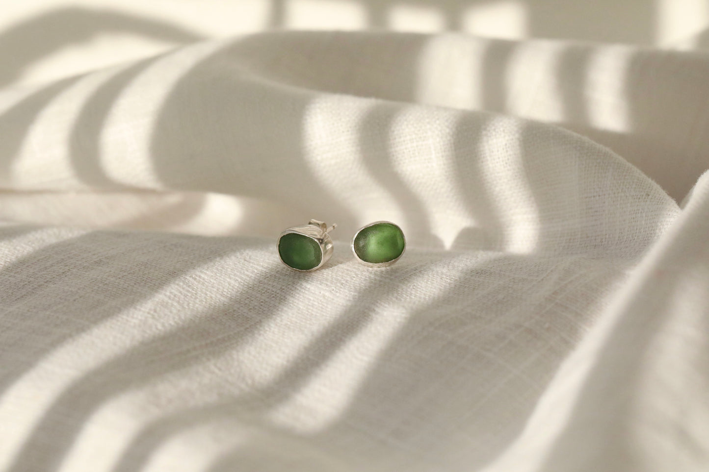 SKYE - Olive green & silver stud earrings