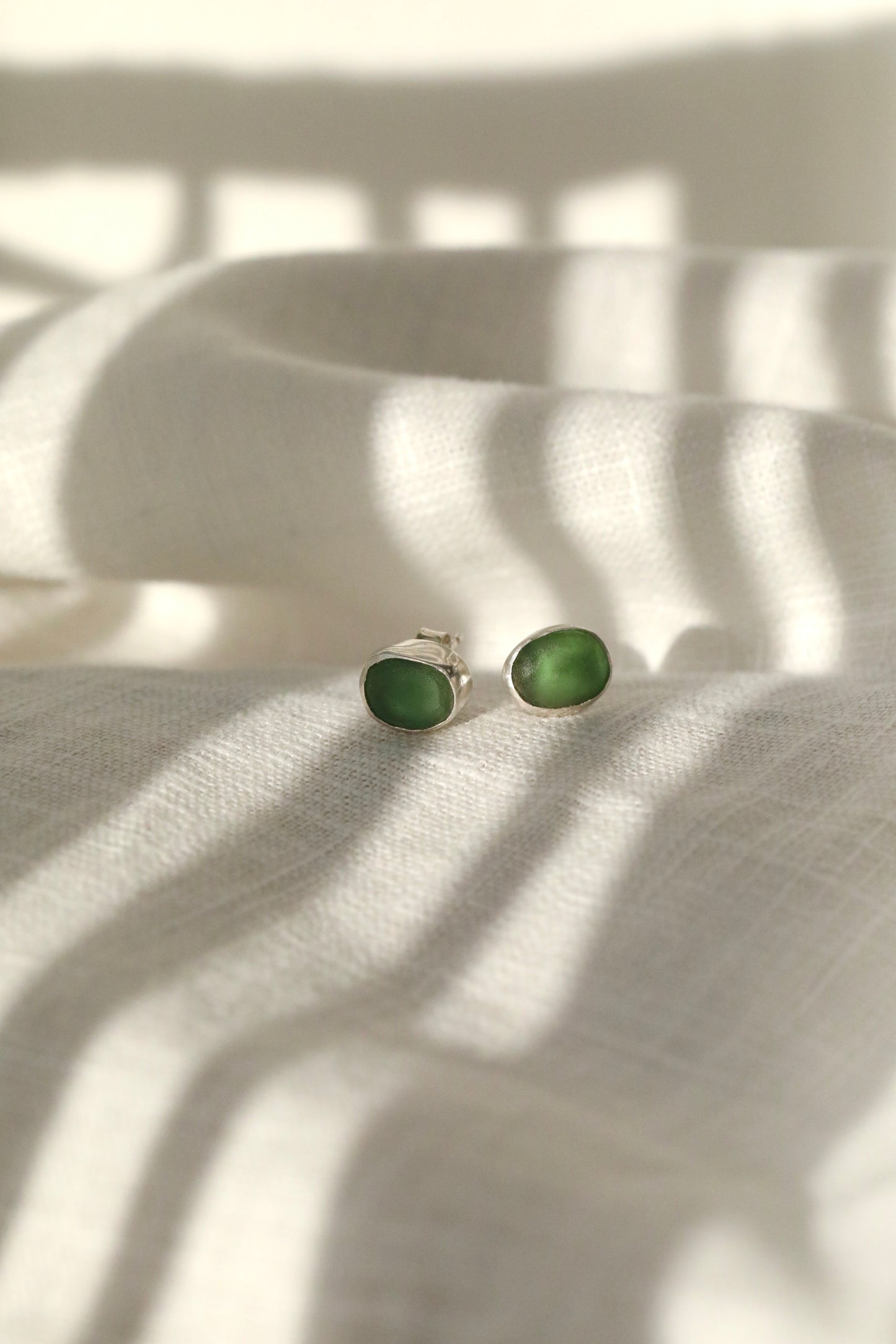 SKYE - Olive green & silver stud earrings