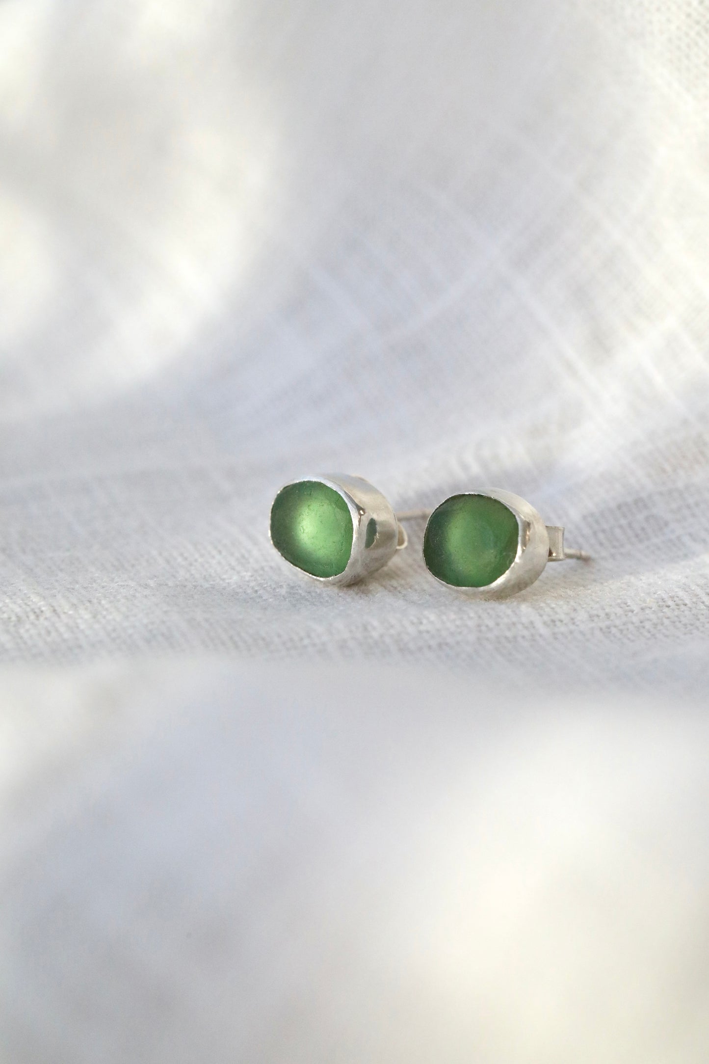 SKYE - Olive green & silver stud earrings