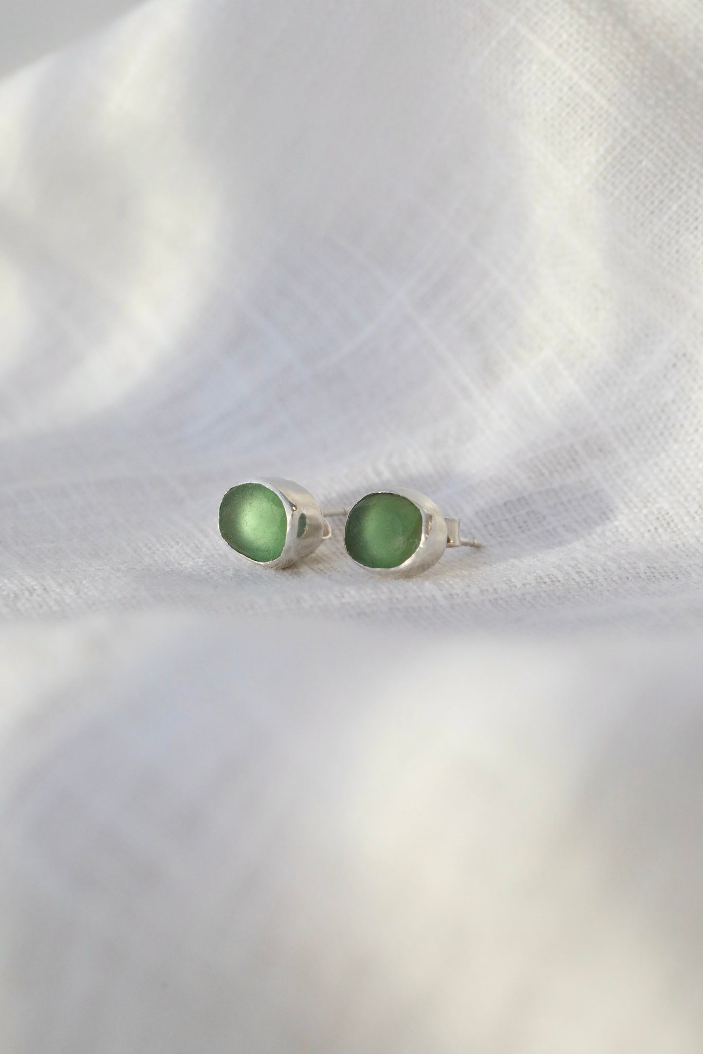 SKYE - Olive green & silver stud earrings
