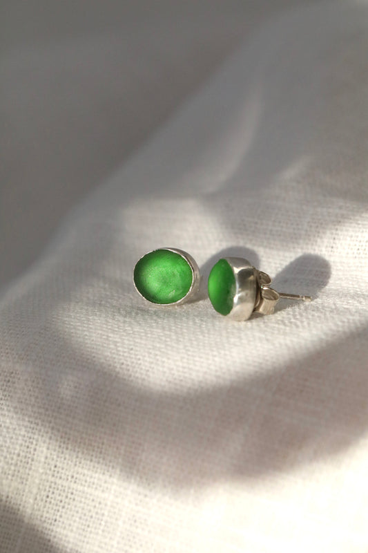 SKYE - Bright green & silver stud earrings