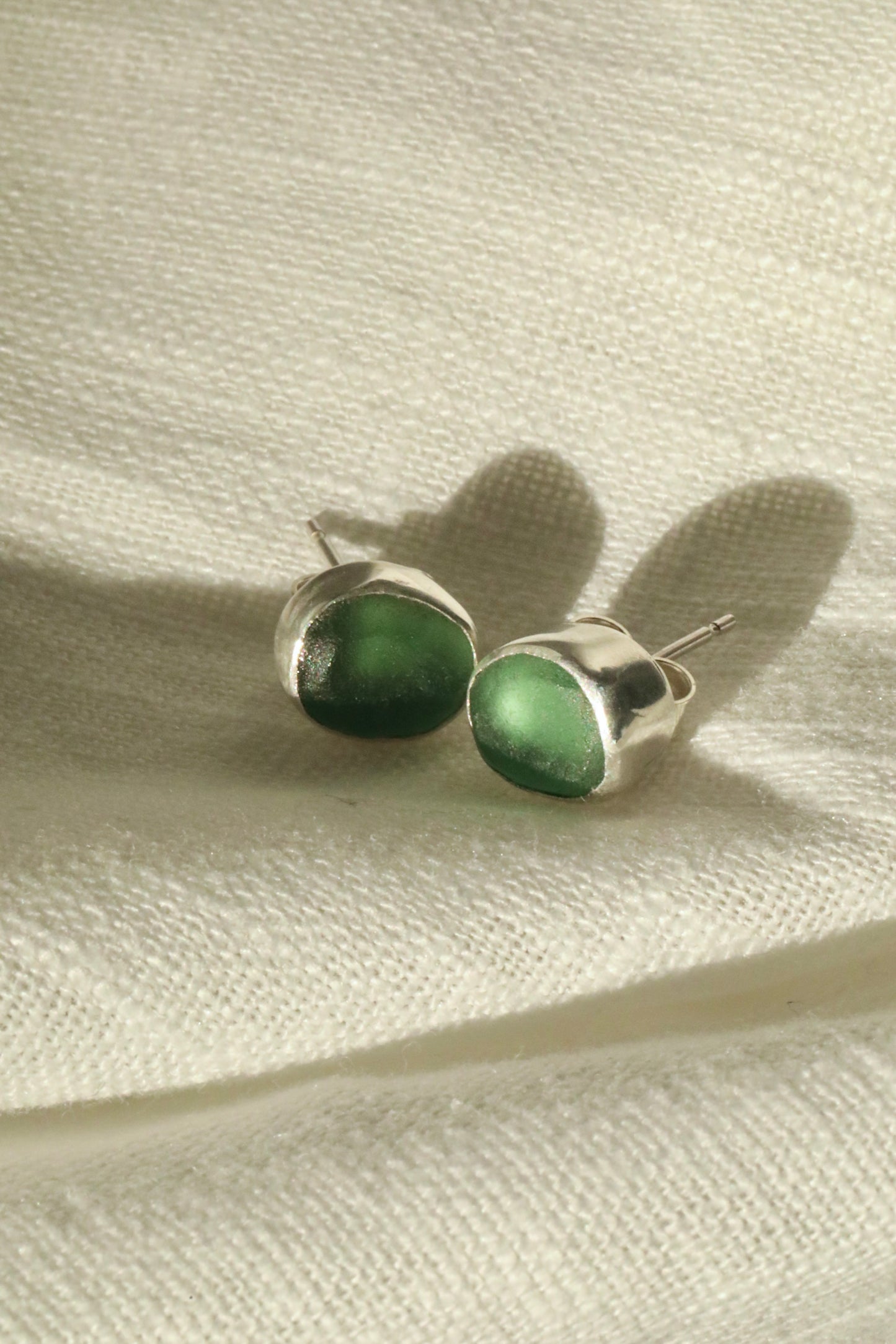 SKYE - Olive green & silver stud earrings