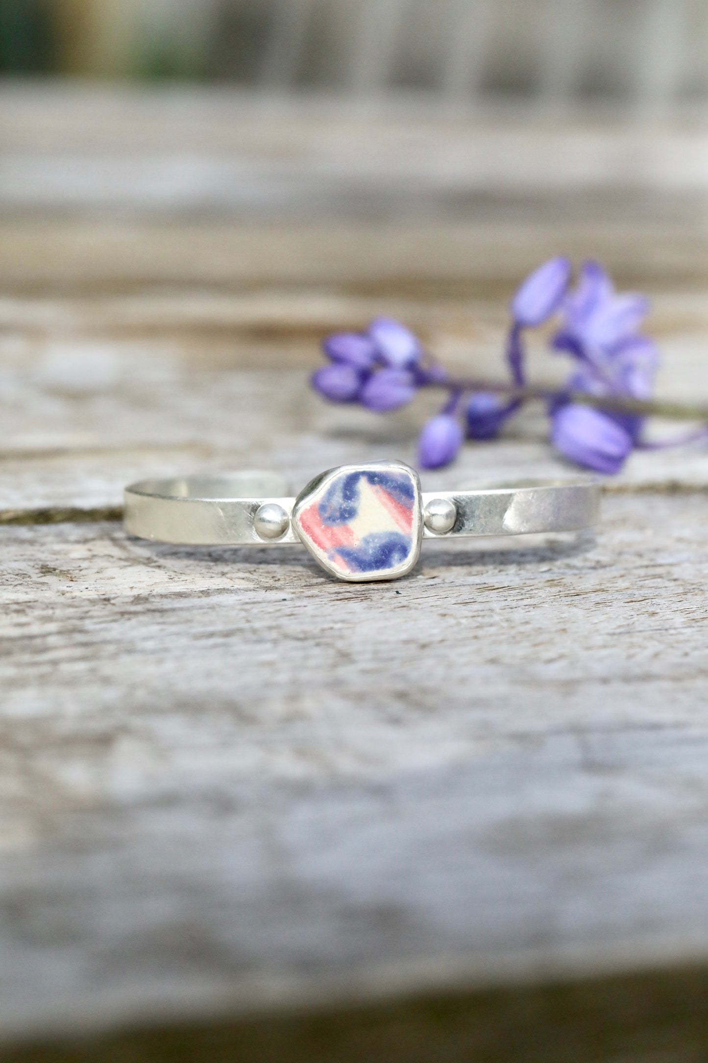 ARRAN pink pottery silver cuff bracelet