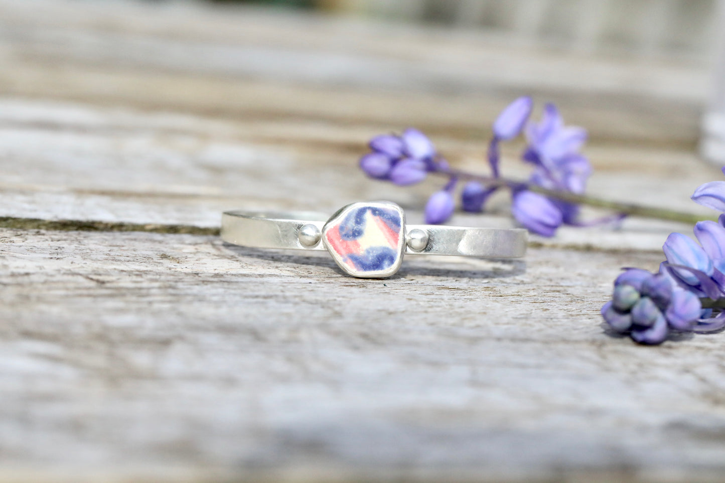 ARRAN pink pottery silver cuff bracelet