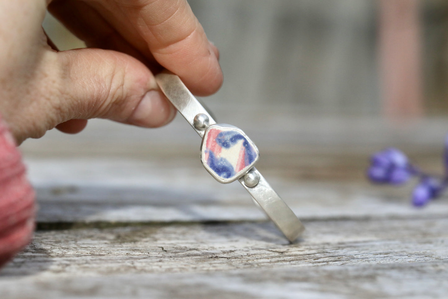 ARRAN pink pottery silver cuff bracelet