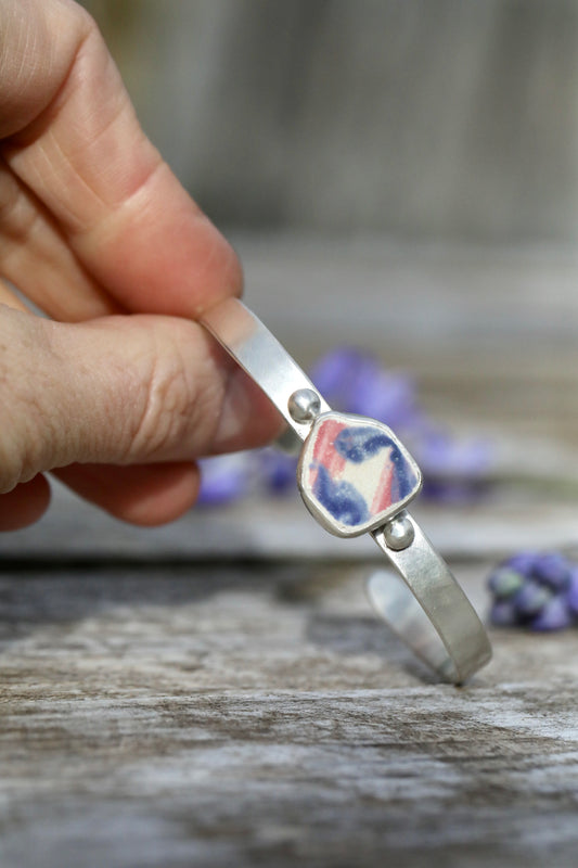 ARRAN pink pottery silver cuff bracelet