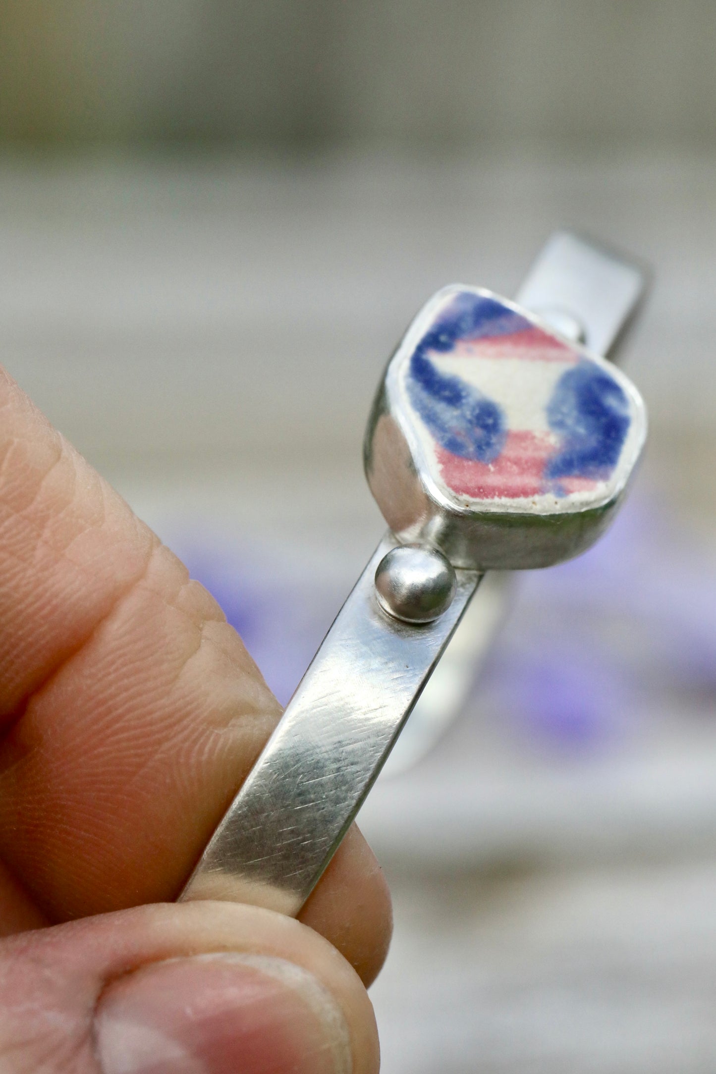 ARRAN pink pottery silver cuff bracelet