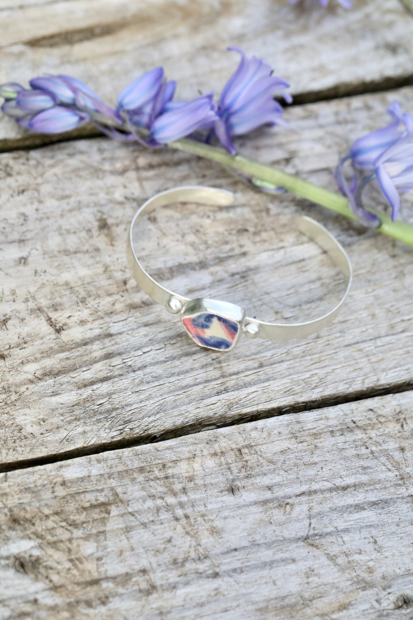 ARRAN pink pottery silver cuff bracelet