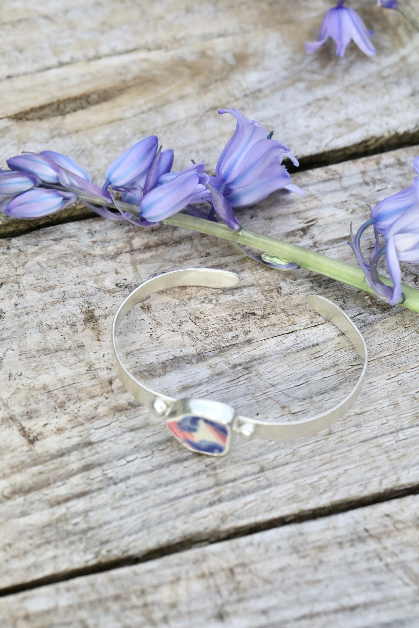 ARRAN pink pottery silver cuff bracelet