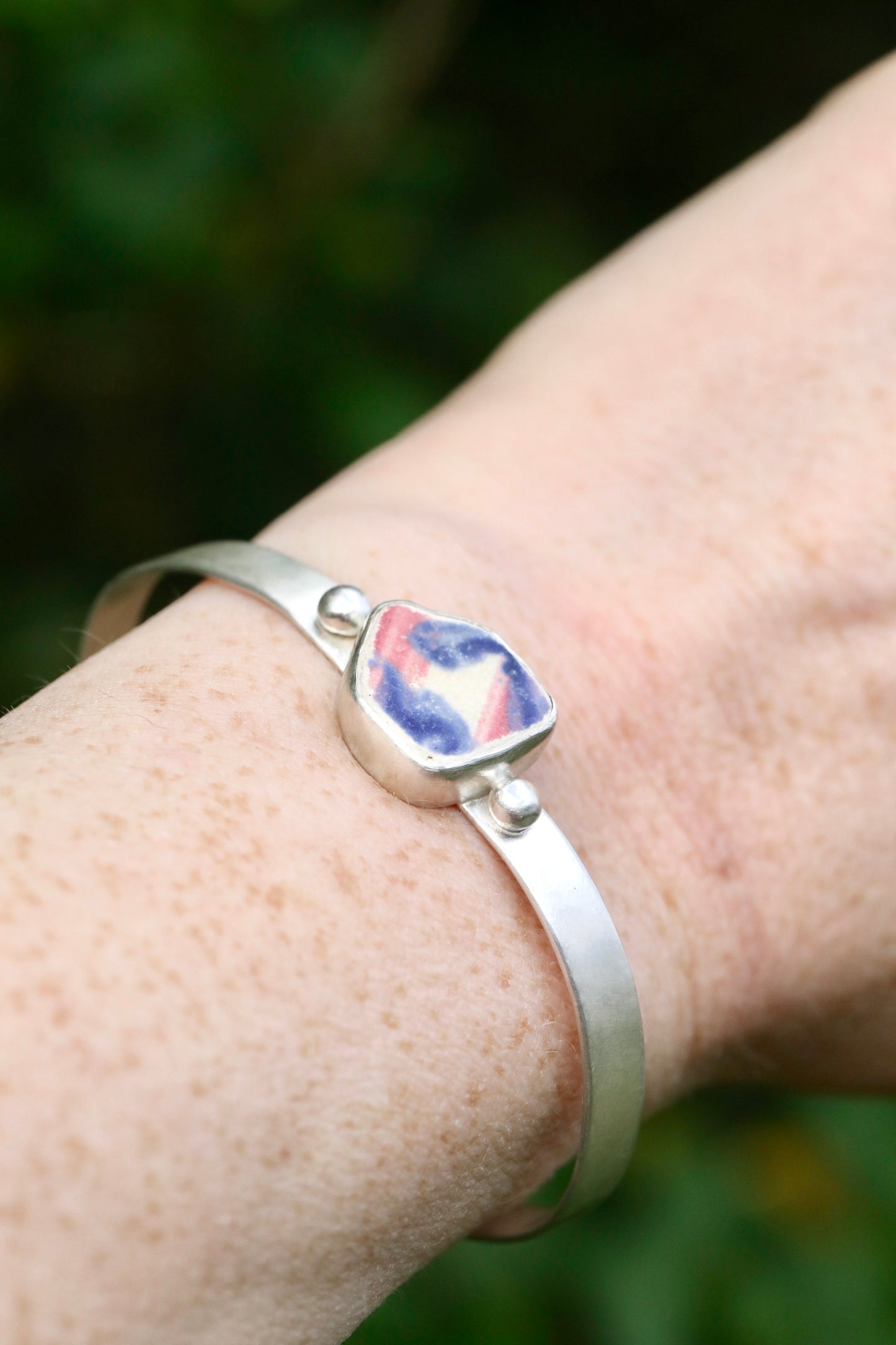 ARRAN pink pottery silver cuff bracelet