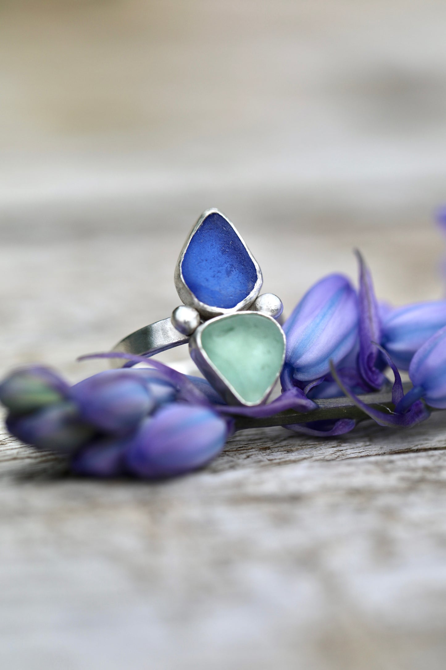 ARRAN Double blue silver ring - size M 1/2