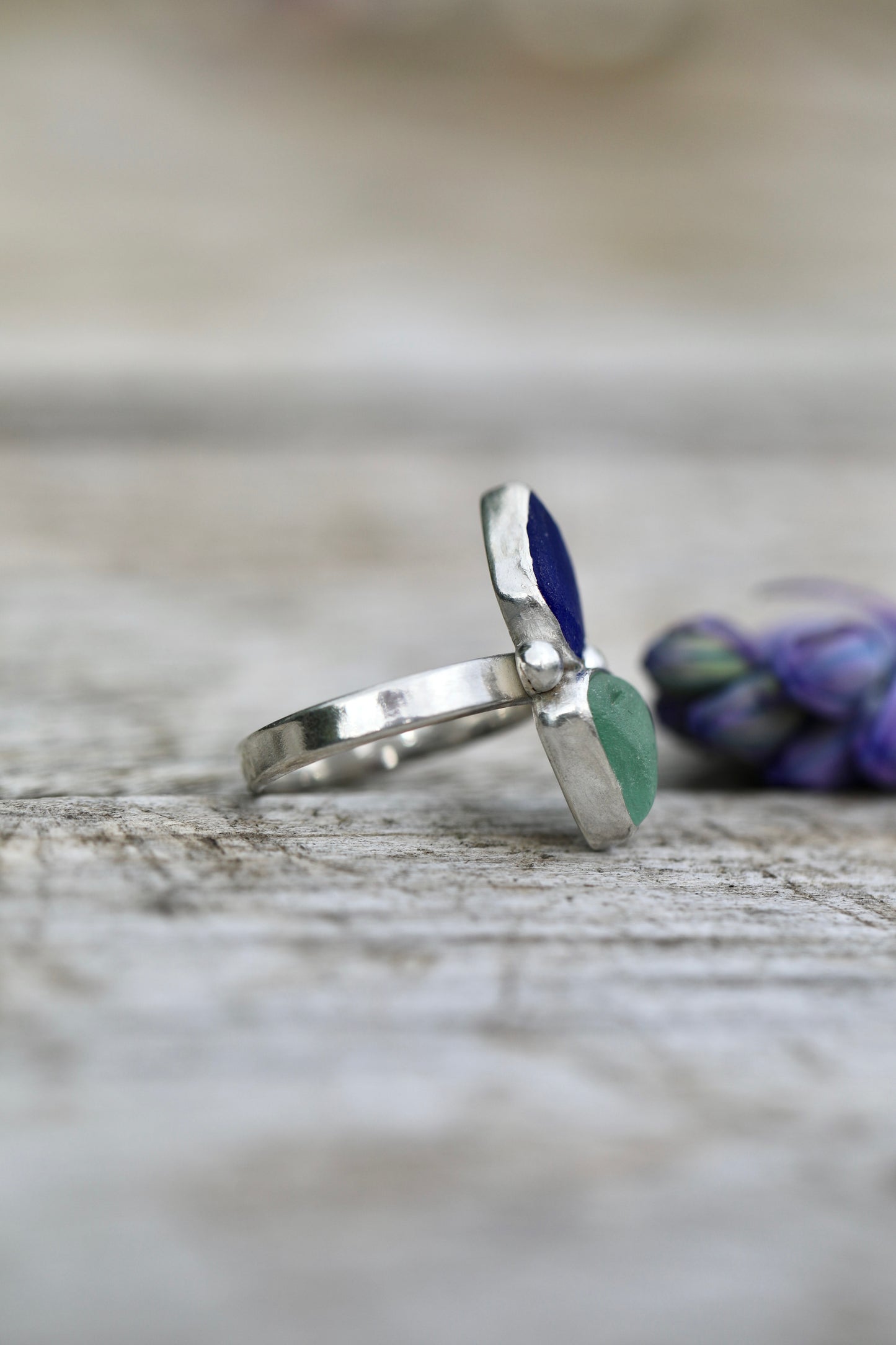ARRAN Double blue silver ring - size M 1/2