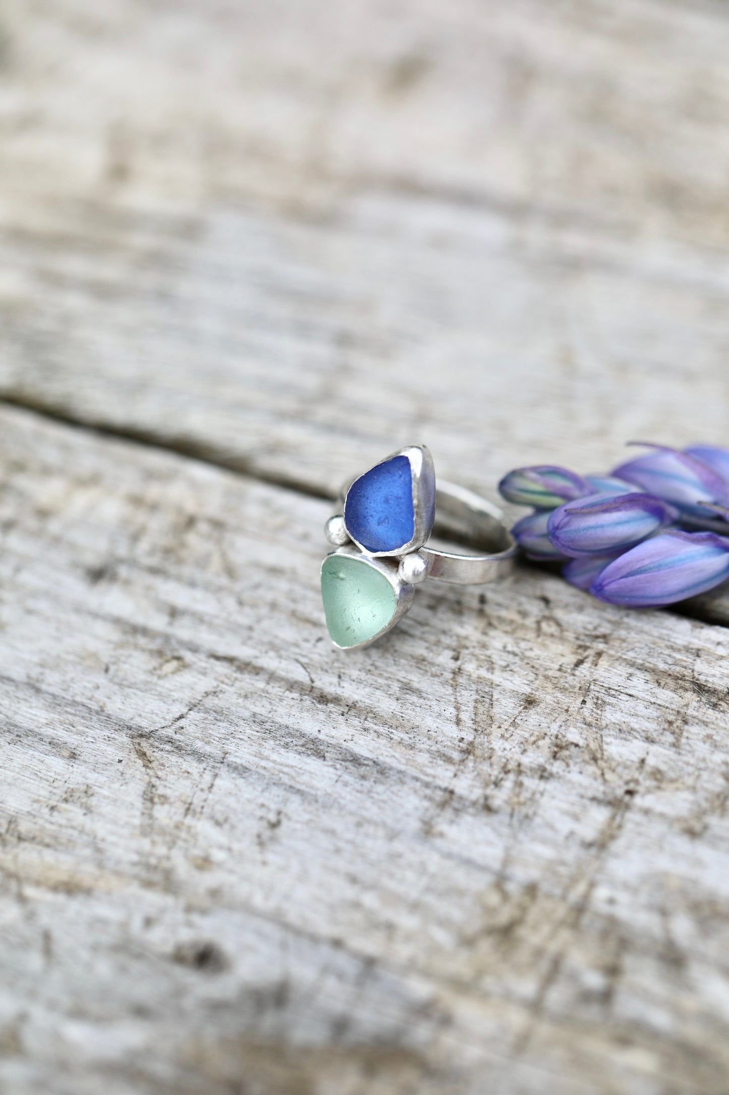 ARRAN Double blue silver ring - size M 1/2