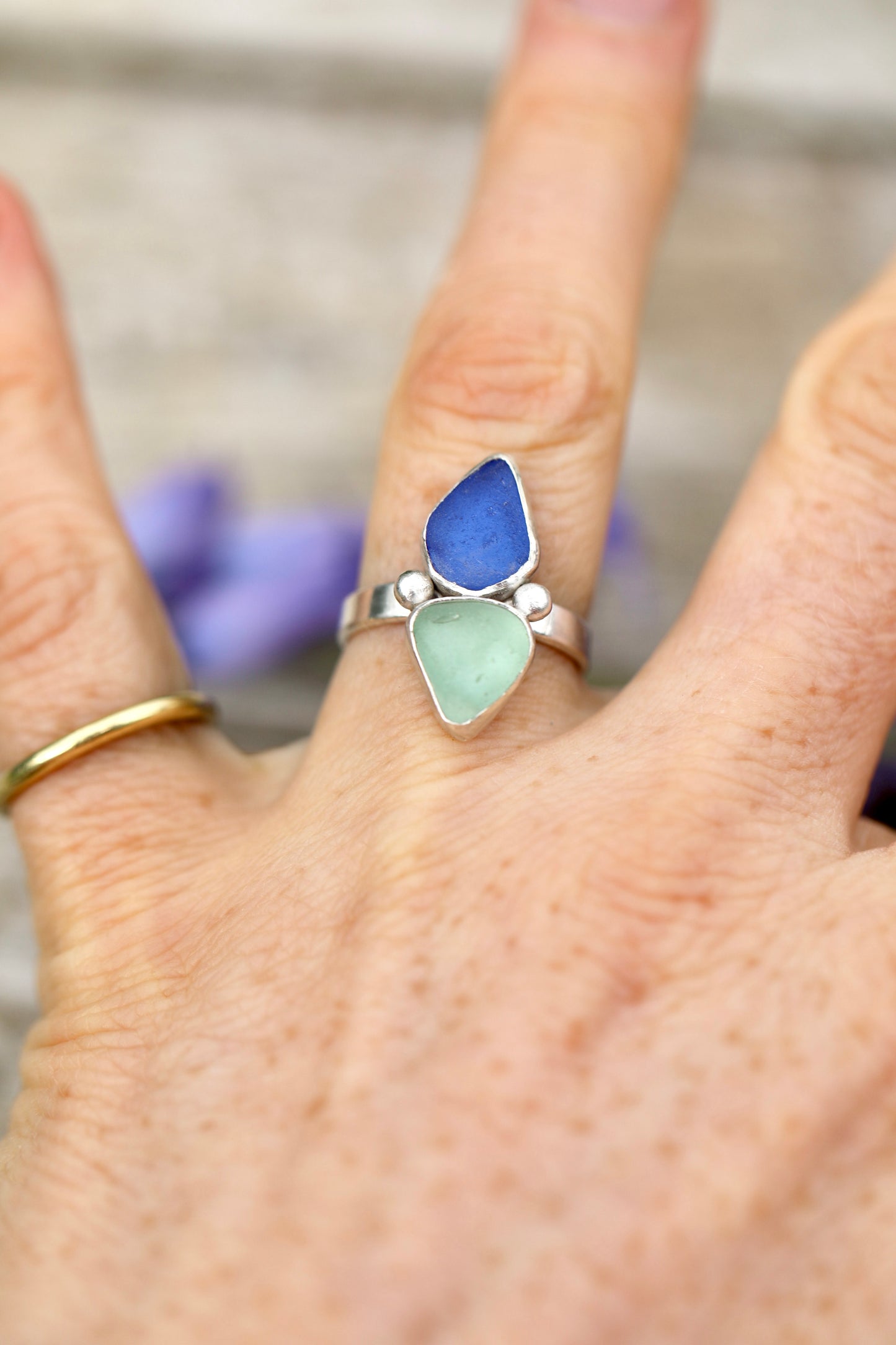 ARRAN Double blue silver ring - size M 1/2