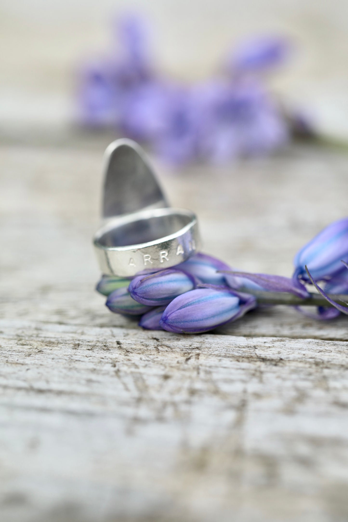 ARRAN Light blue bordered silver ring - size L