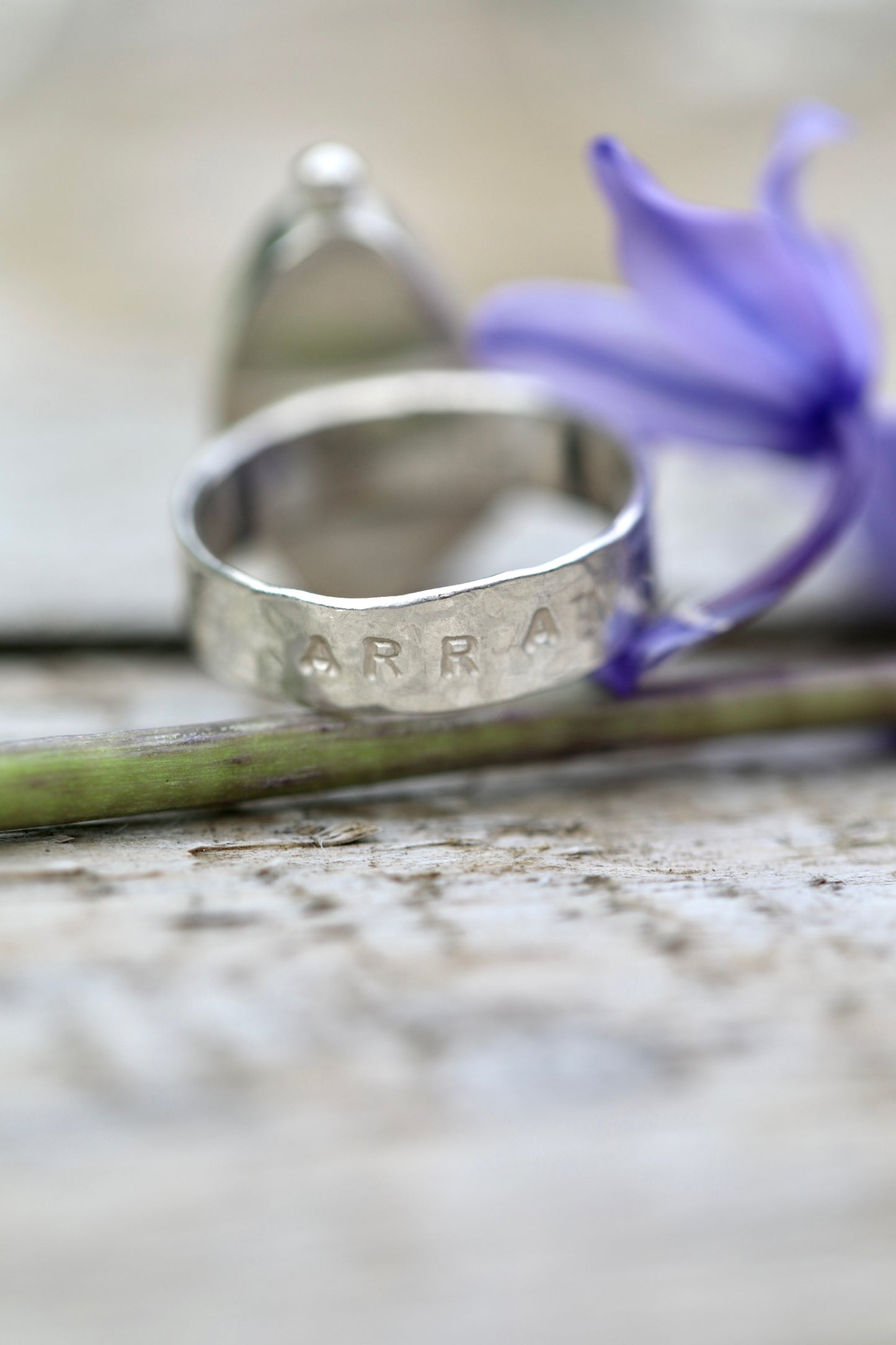 ARRAN Teal hammered silver ring - size O