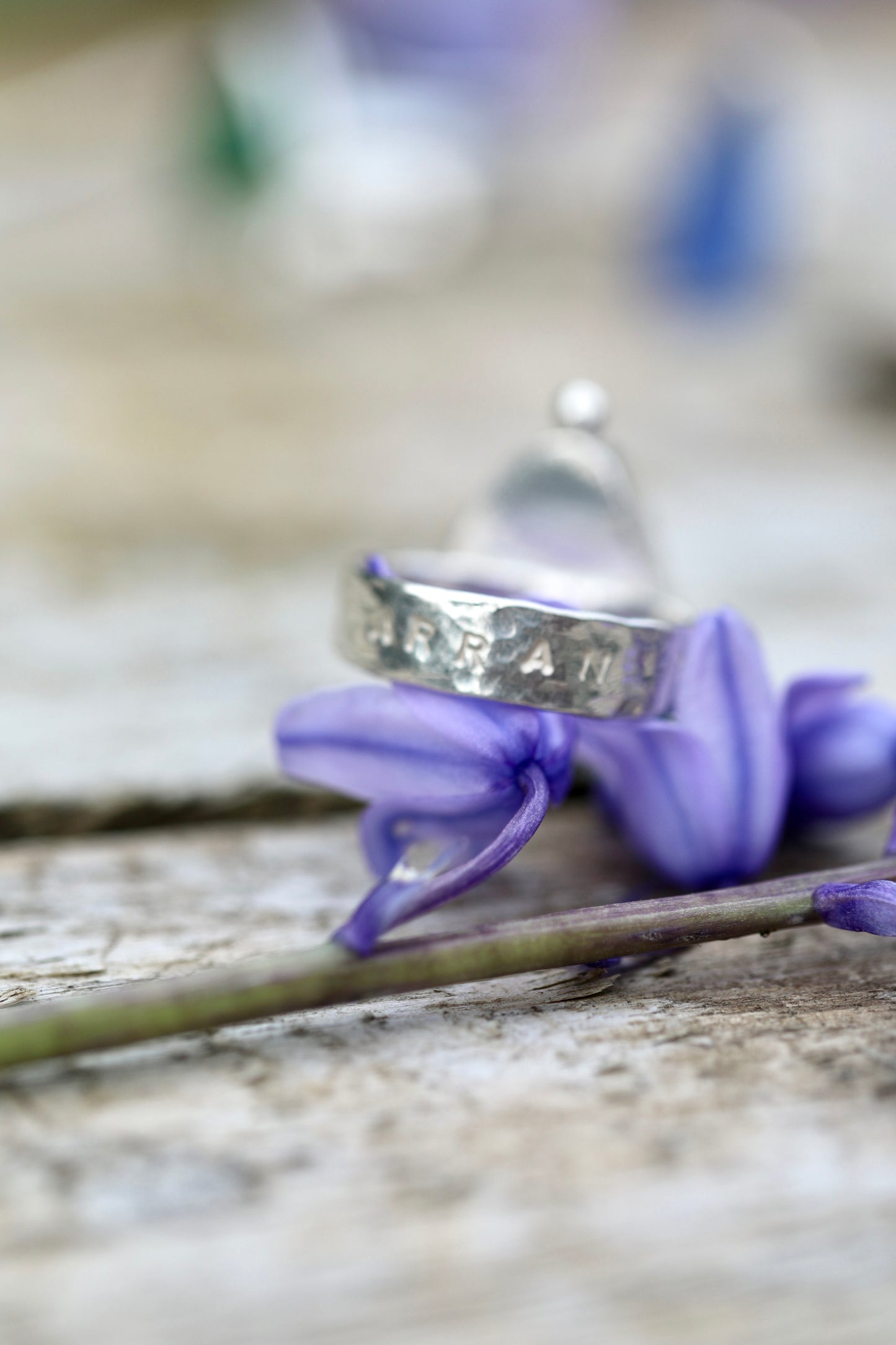 ARRAN Teal hammered silver ring - size O