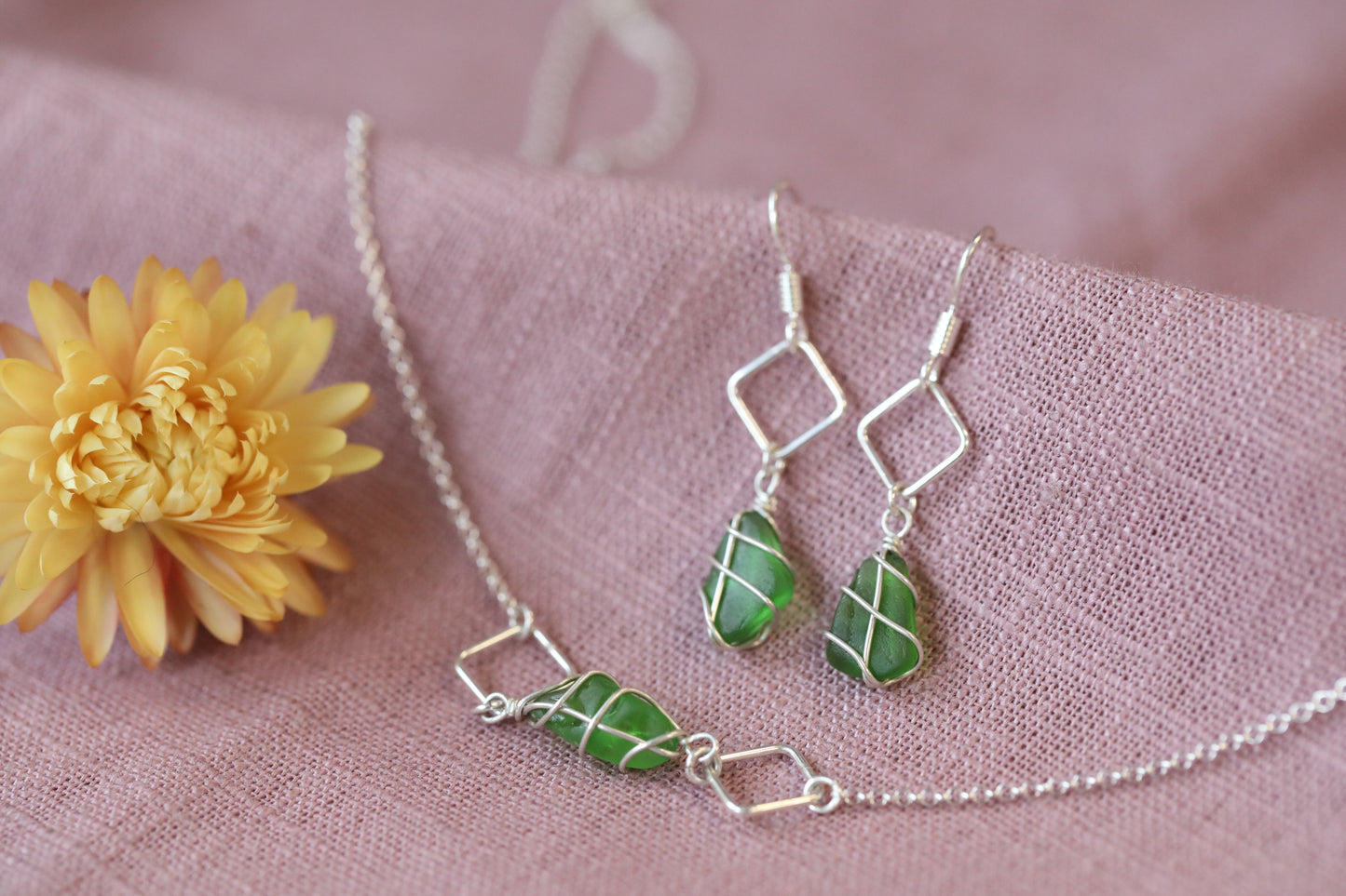 Xanthe Necklace in Sterling Silver & Bright Green