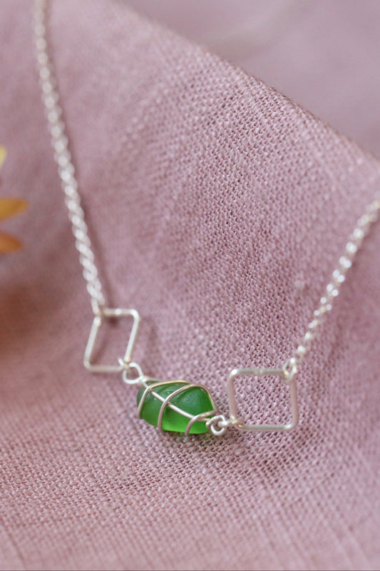 Xanthe Necklace in Sterling Silver & Bright Green