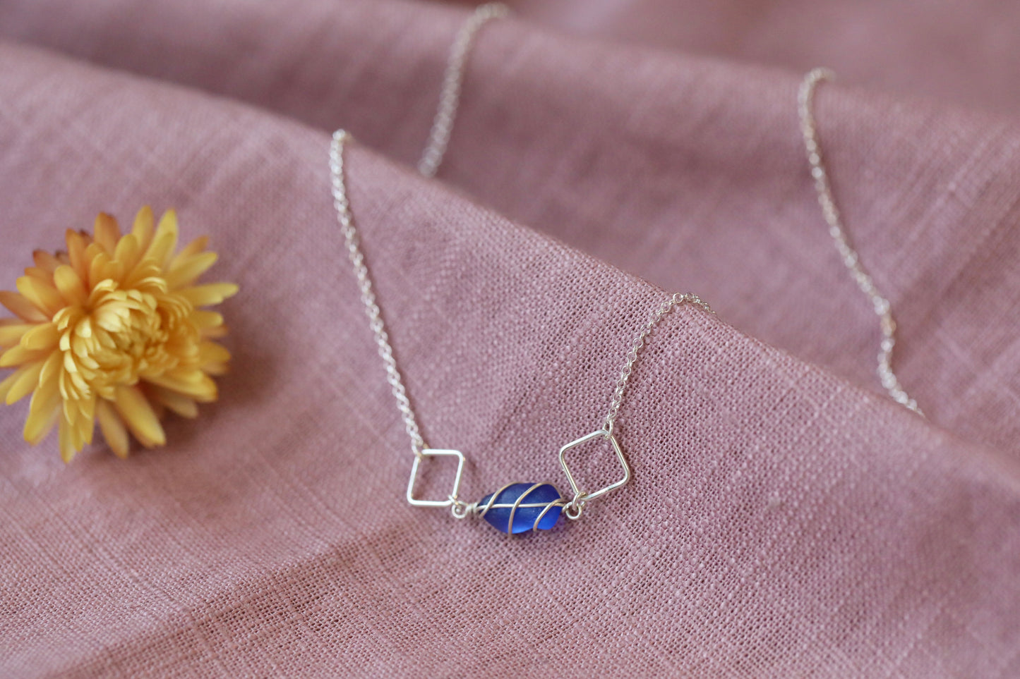 Xanthe Necklace in Sterling Silver & Cornflower Blue