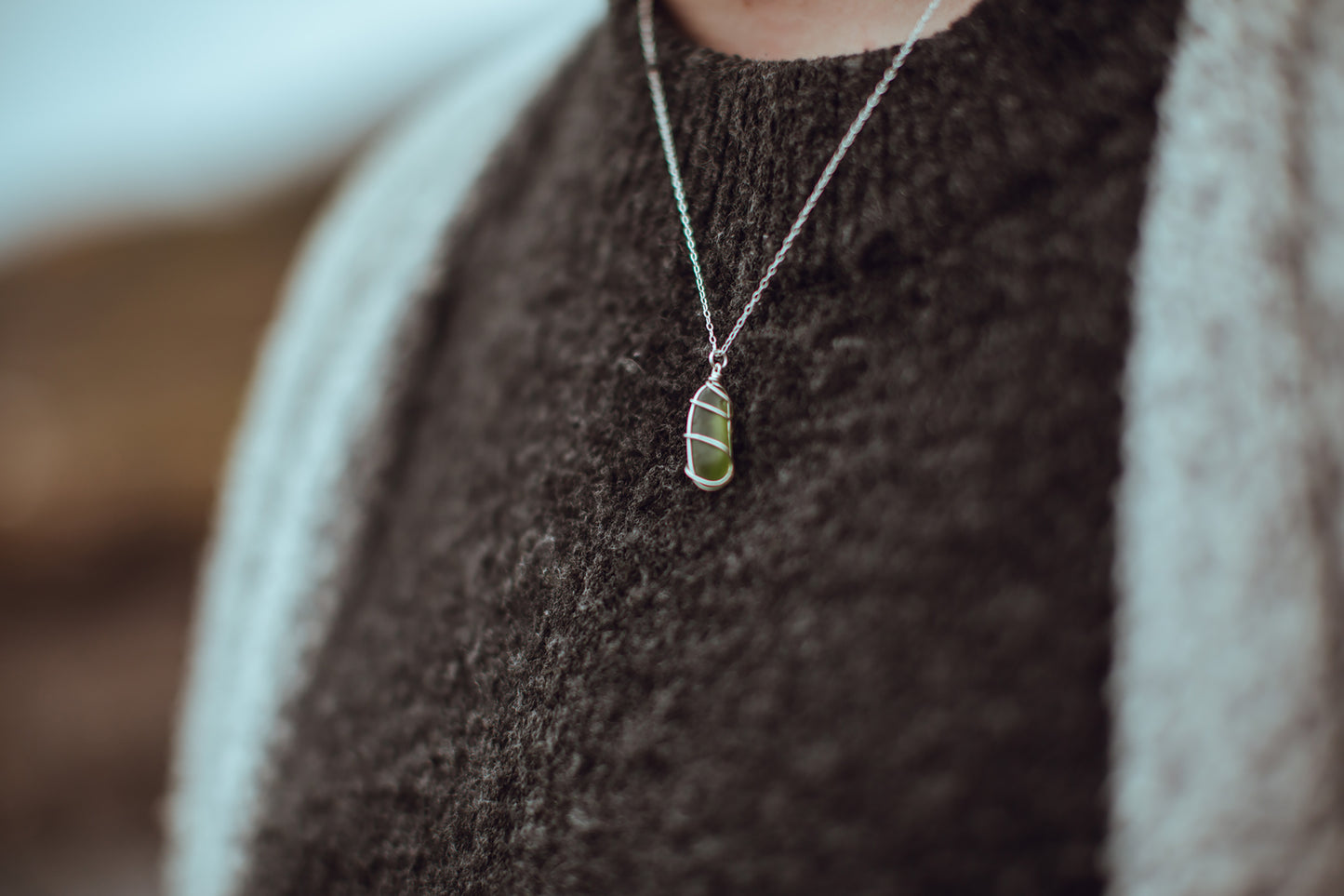 Classic silver necklace - Dark Green