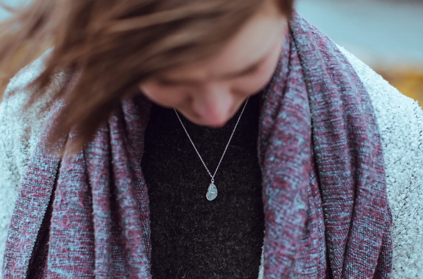 Classic silver necklace - Frosted White