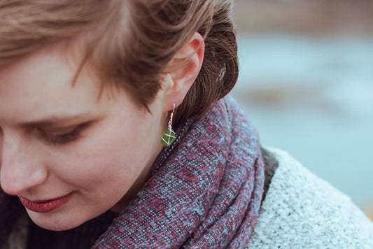 Classic silver earrings - Bright Green