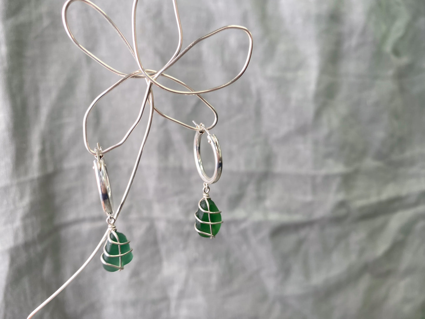 Leone Hoops in Sterling Silver & Dark Green