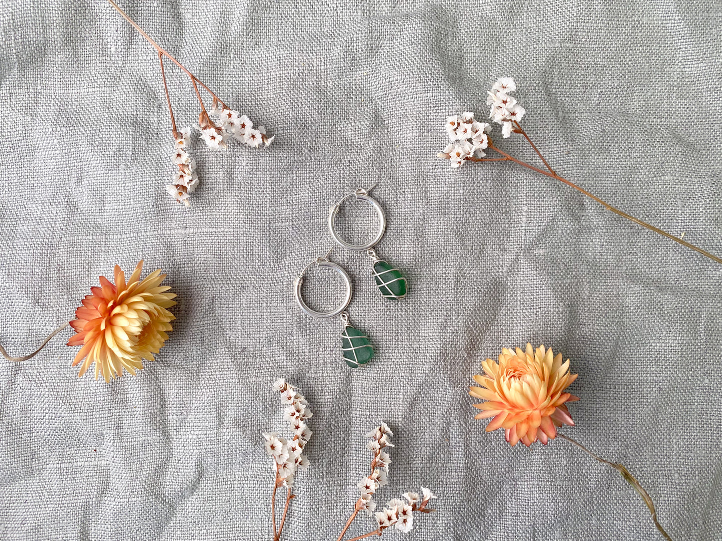 Leone Hoops in Sterling Silver & Dark Green