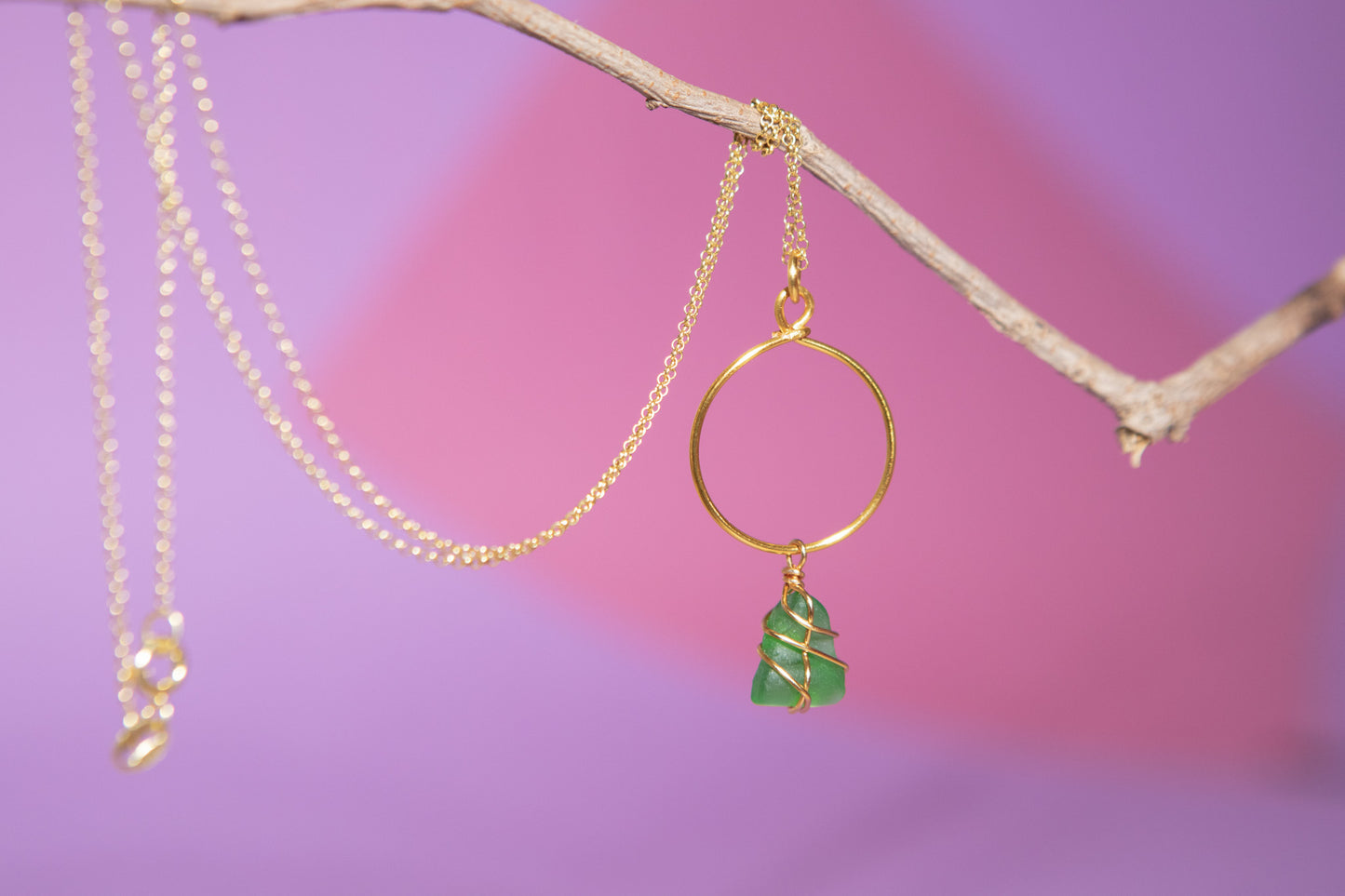 Lillie Hoop Necklace in Gold & Bright Green