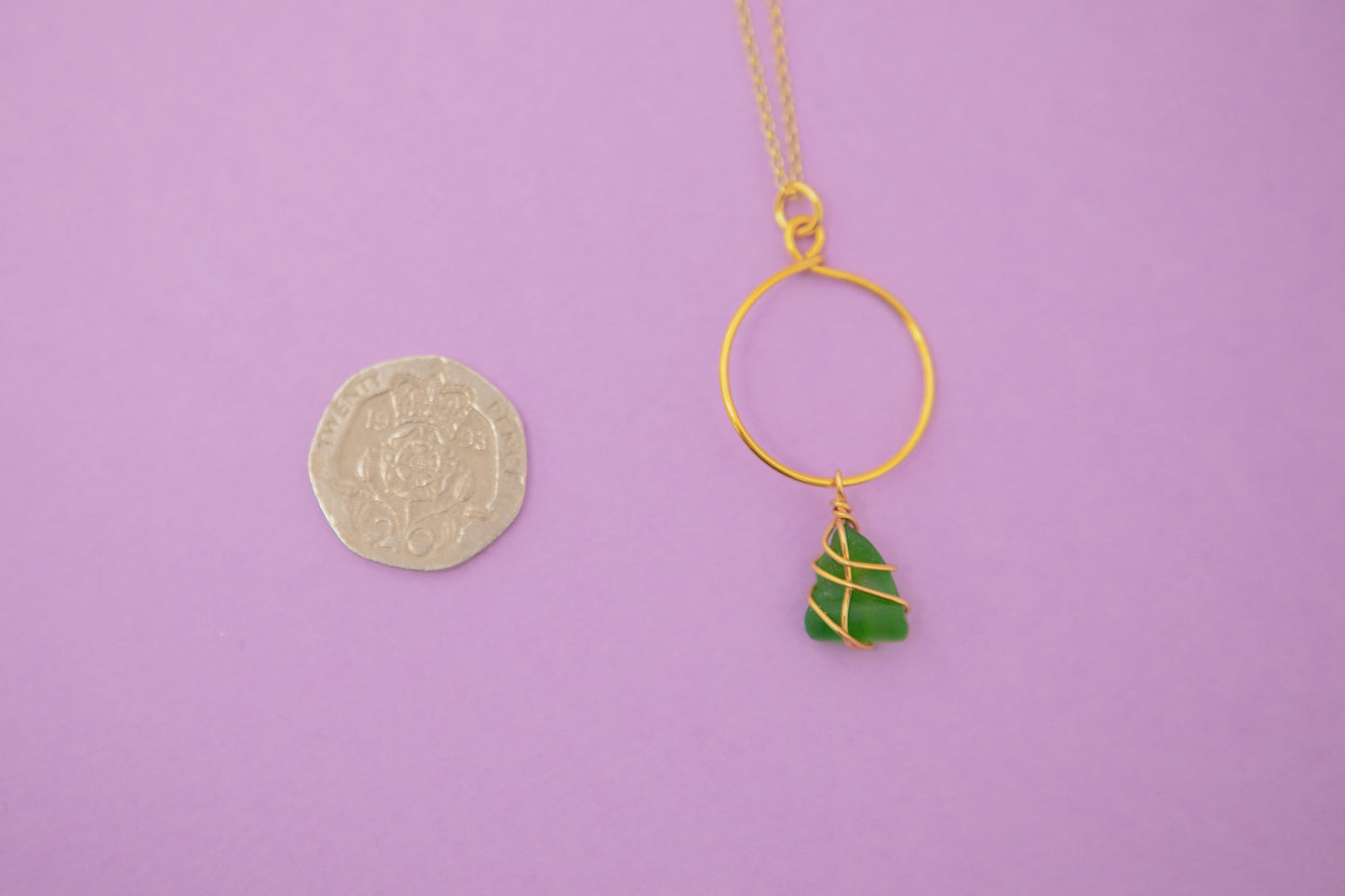 Lillie Hoop Necklace in Gold & Bright Green