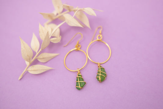 Lillie Hoops in Gold & Bright Green