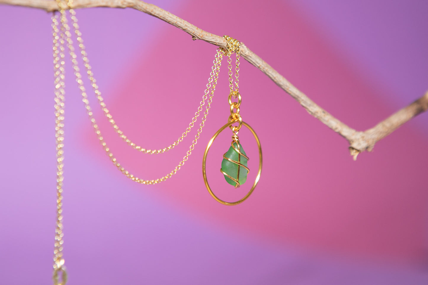 Jennie Hoop Necklace in Gold & Bright Green