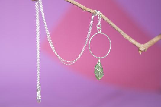 Lillie Hoop Necklace in Silver & Bright Green