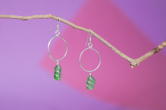 Lillie Hoops in Silver & Bright Green
