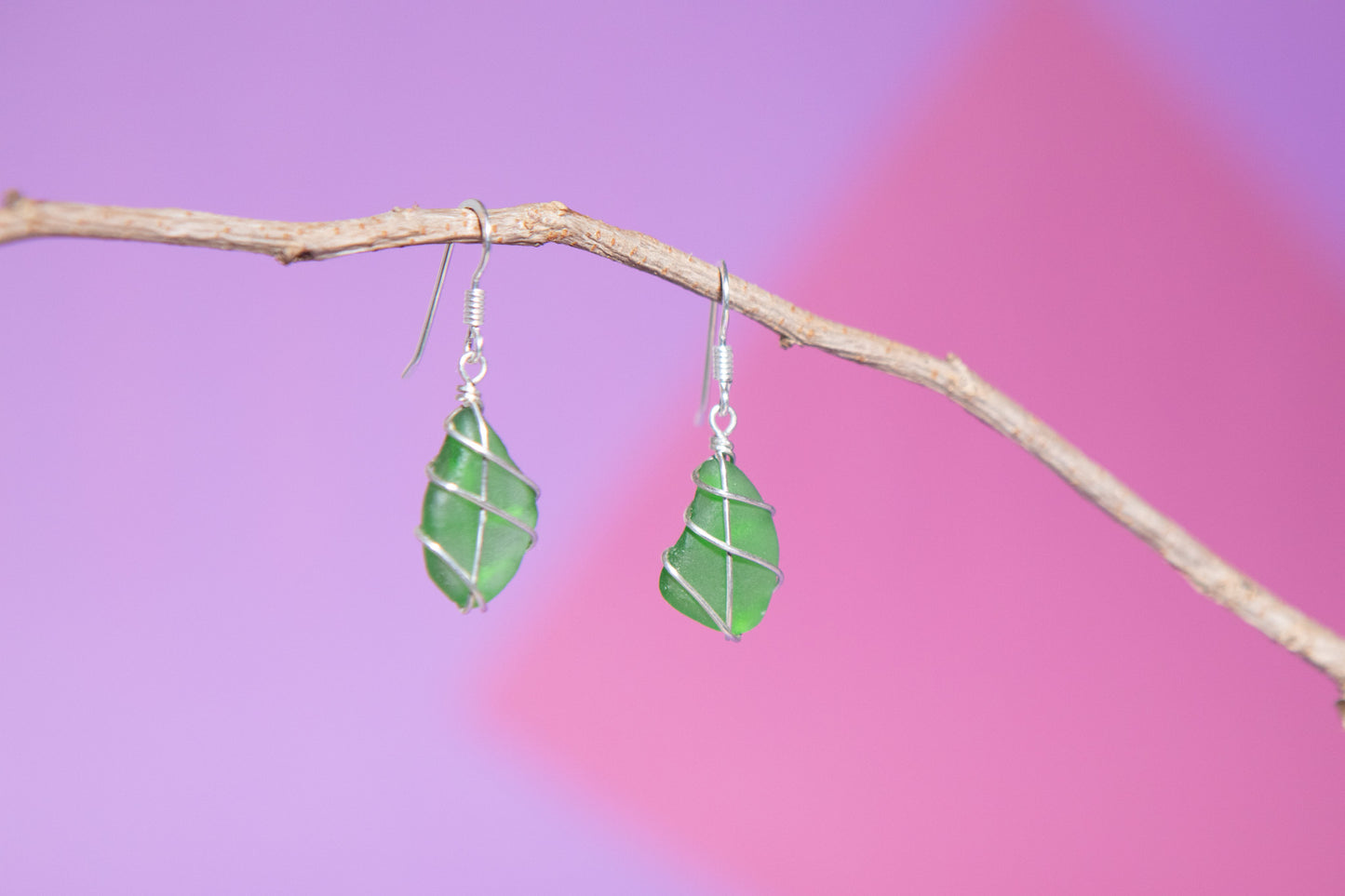 Classic silver earrings - Bright Green