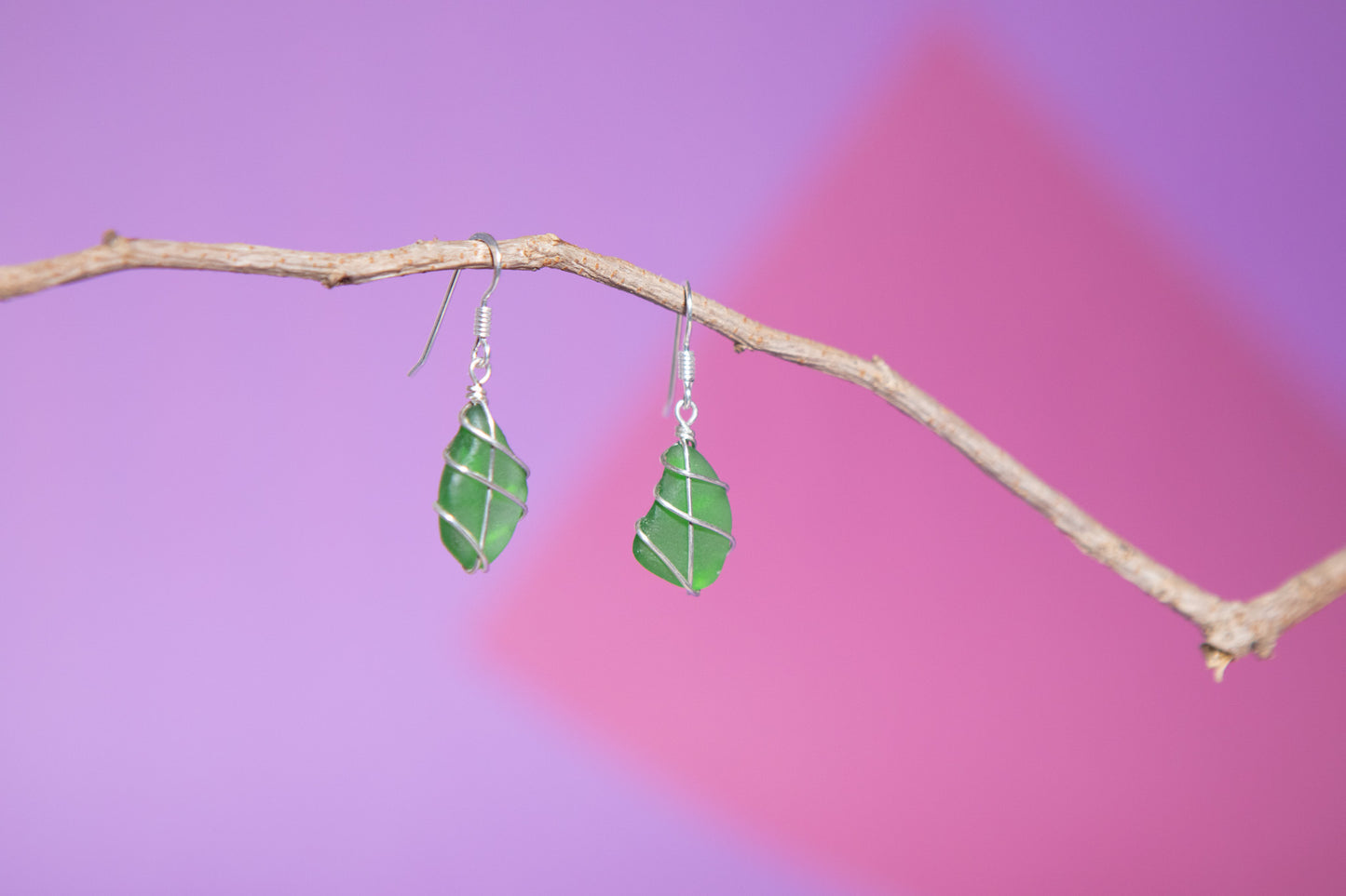 Classic silver earrings - Bright Green