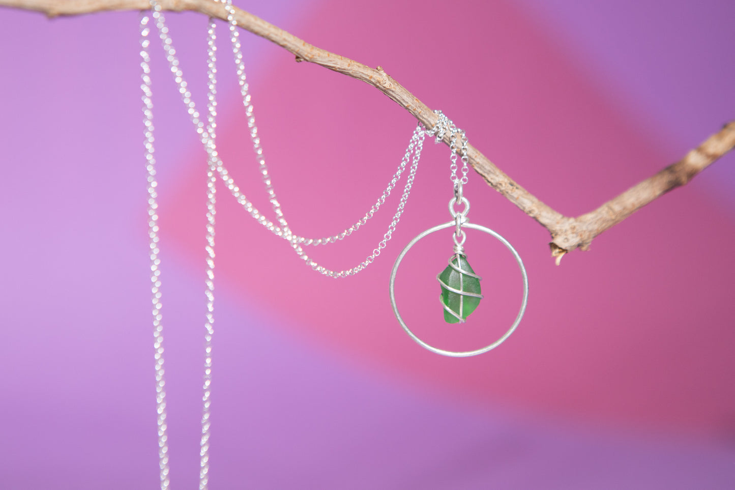 Jennie Hoop Necklace in Silver & Bright Green