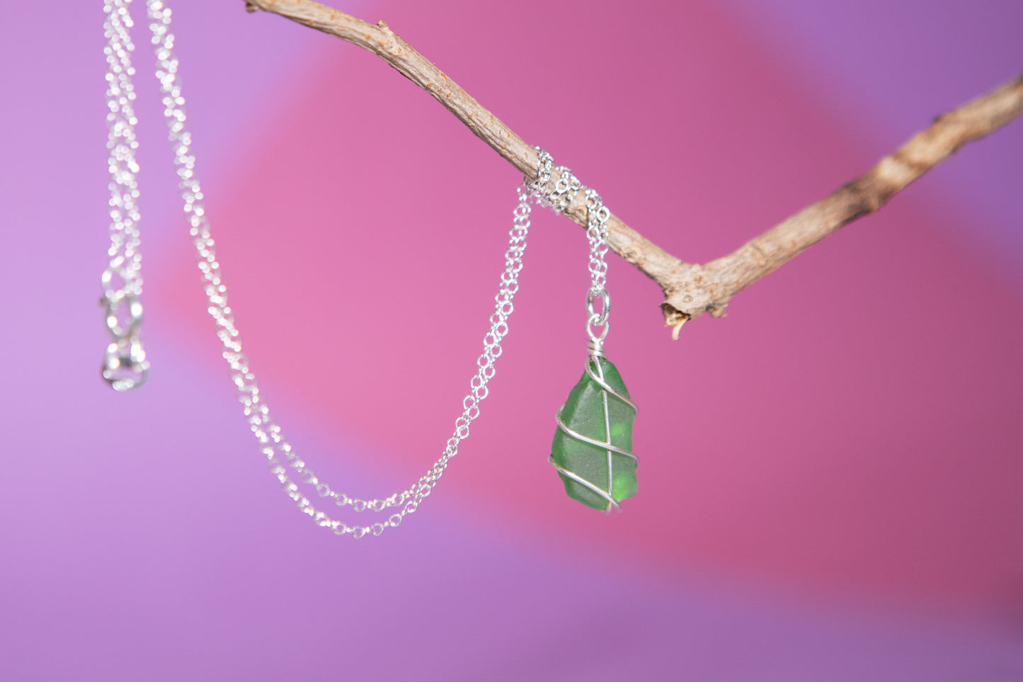 Classic Silver Necklace - Bright Green