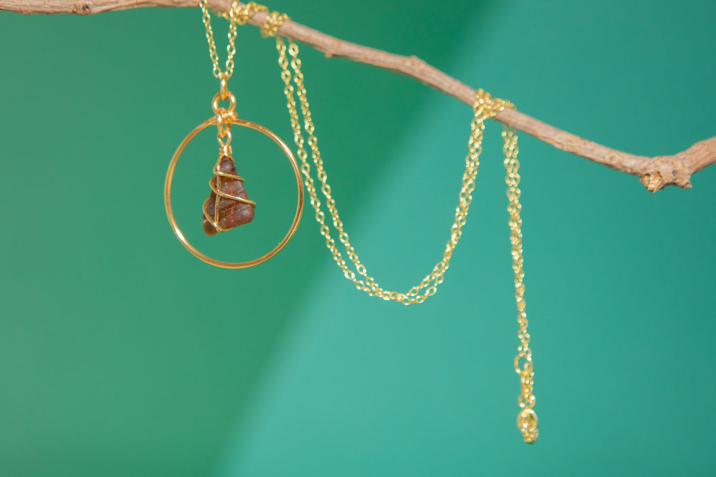 Jennie Hoop Necklace in Gold & Amber