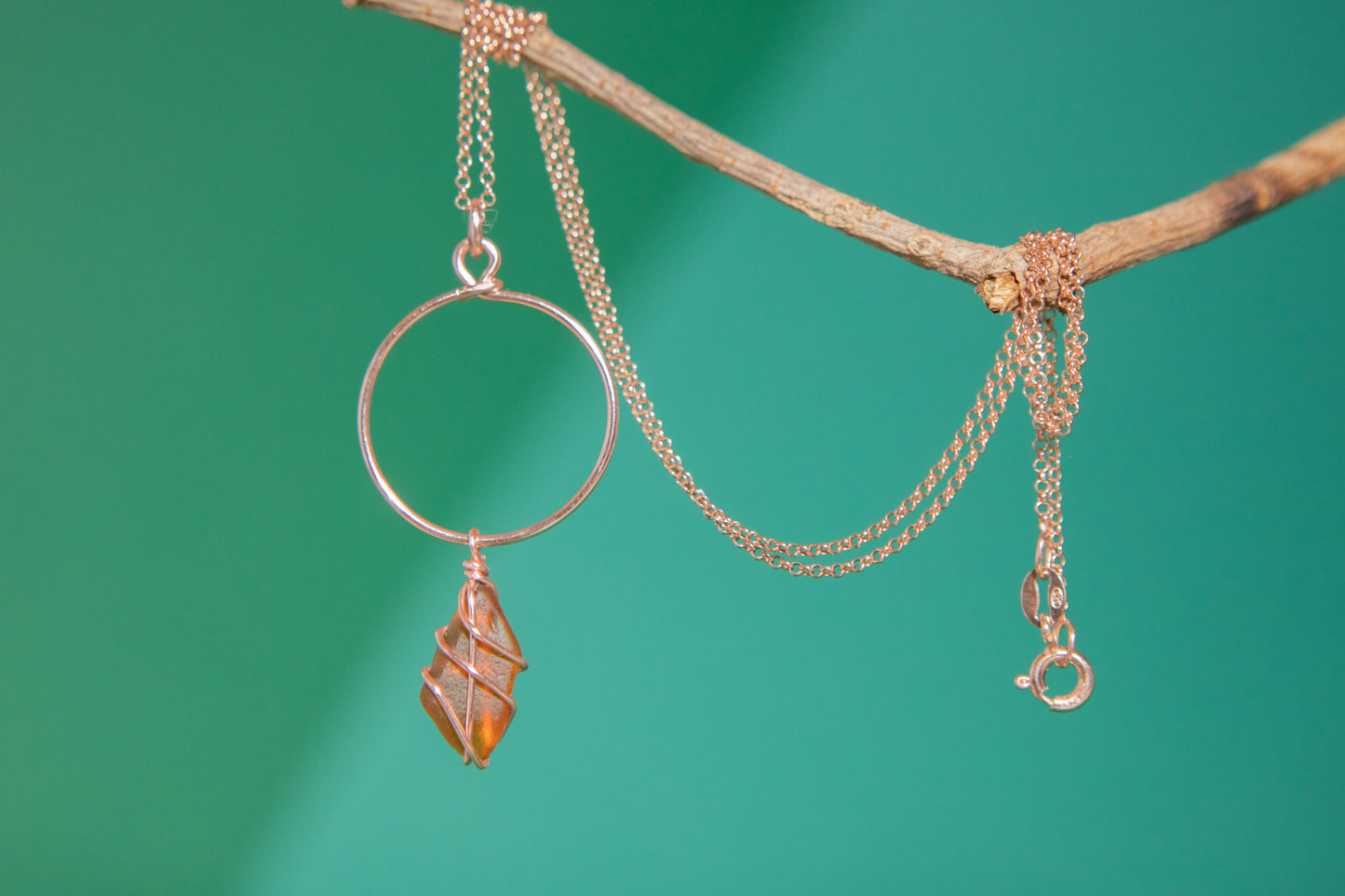 Lillie Hoop Necklace in Rose Gold & Amber